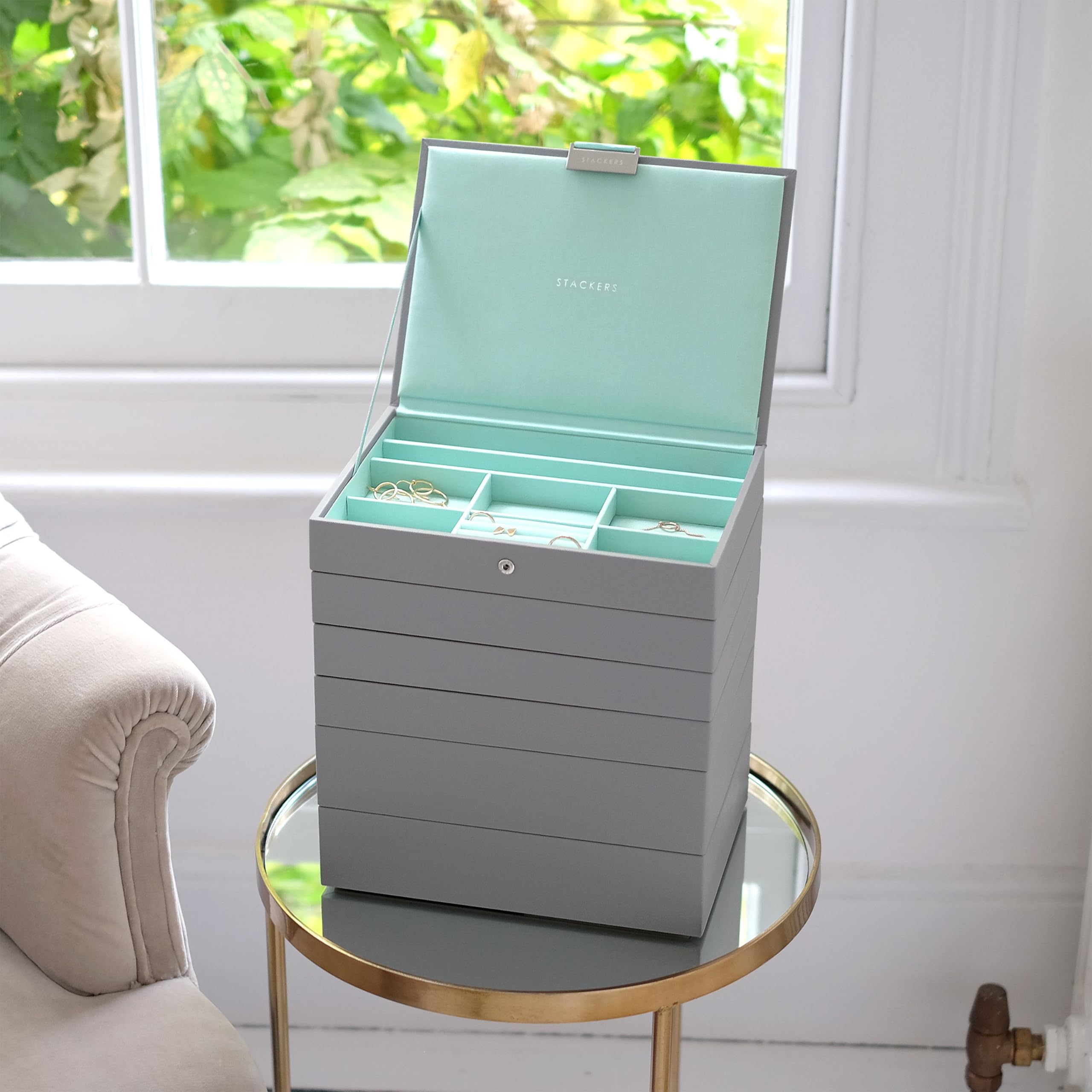 Stackers Klassische mittelgroße Schmuckschatulle in Taubengrau und Mint, 6er-Set