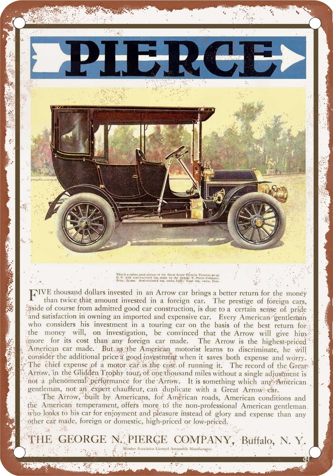 METAL SIGN - 1906 Pierce-Arrow Vintage Ad 02 - Old Retro Rusty Look home decor