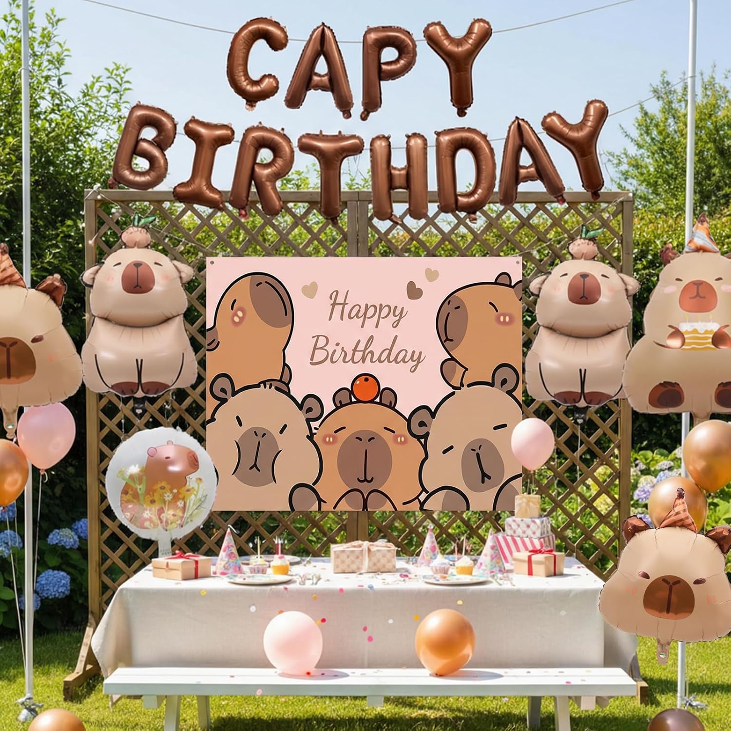 14PCS Capybara Birthday Decorations with Foil Balloons and Backdrop,Aluminum Mylar Capybara Balloons Party Favor for Birthday, Baby Shower & Gender Reveal - Image 8