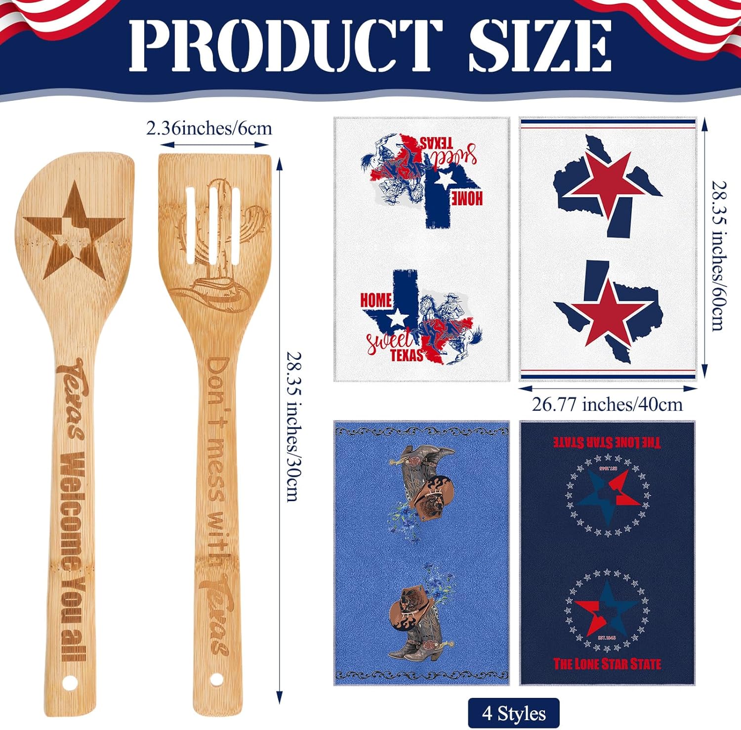 Texas Souvenirs Gifts Kitchen Set Include 1 Apron 4 Bluebonnets Kitchen Towels 2 Wooden Spoons Texas Decorations Gifts for Women Housewarming Family Reunion - Image 4
