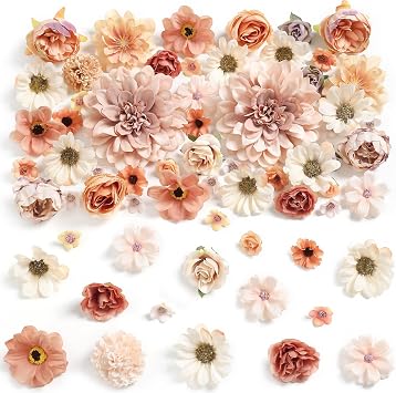 rongflower Fake Flower Heads Mini Artificial Flower Brown Faux Dahlia Rose Flowers for Crafts Cake Blossom Wreath Bouquets for Wedding Bridal Party Baby Shower Graduation Season Home Decor