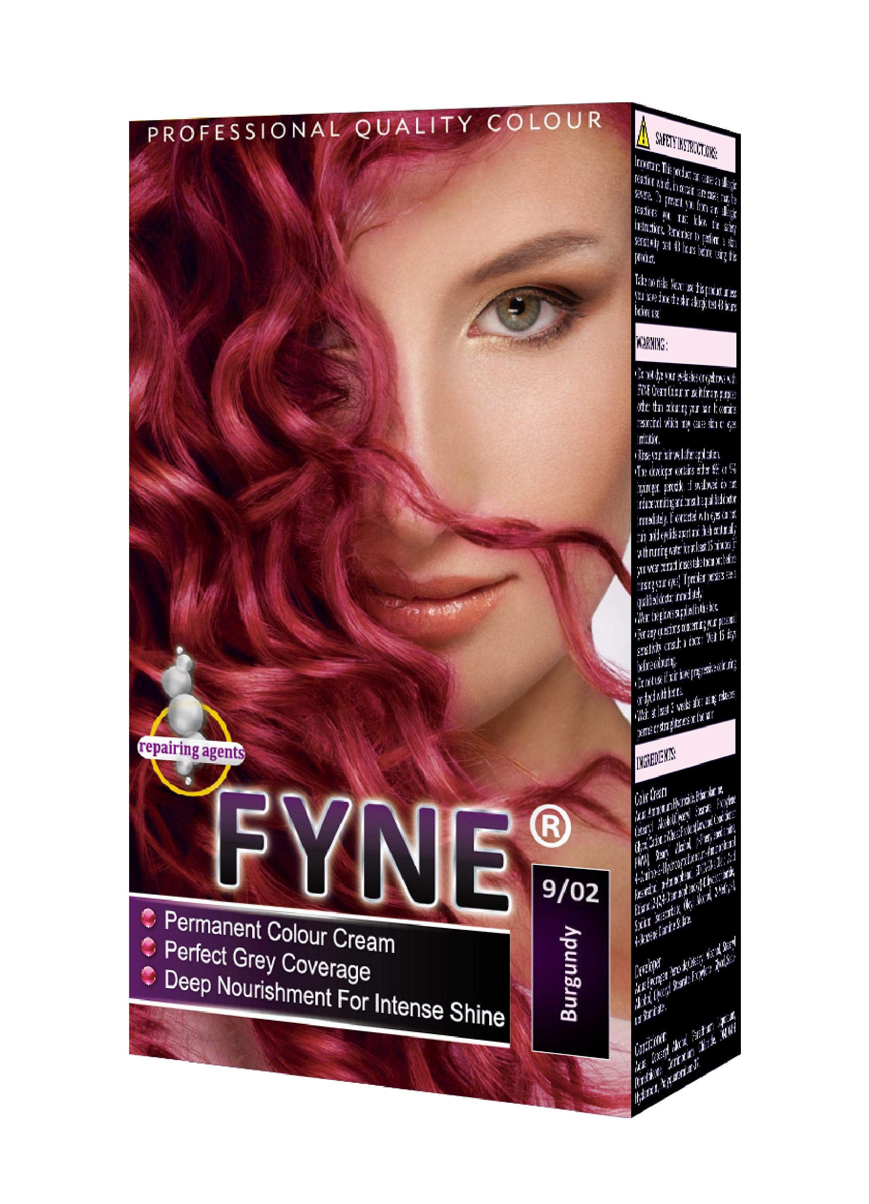 FYNE Burgundy Permanent Hair Dye for Women - Home Hair Colour Cream with Built-in Conditioner - Gentle, Long-Lasting, Easy to Use, Suitable for All Hair Types - Achieve Salon-Quality Results at Home