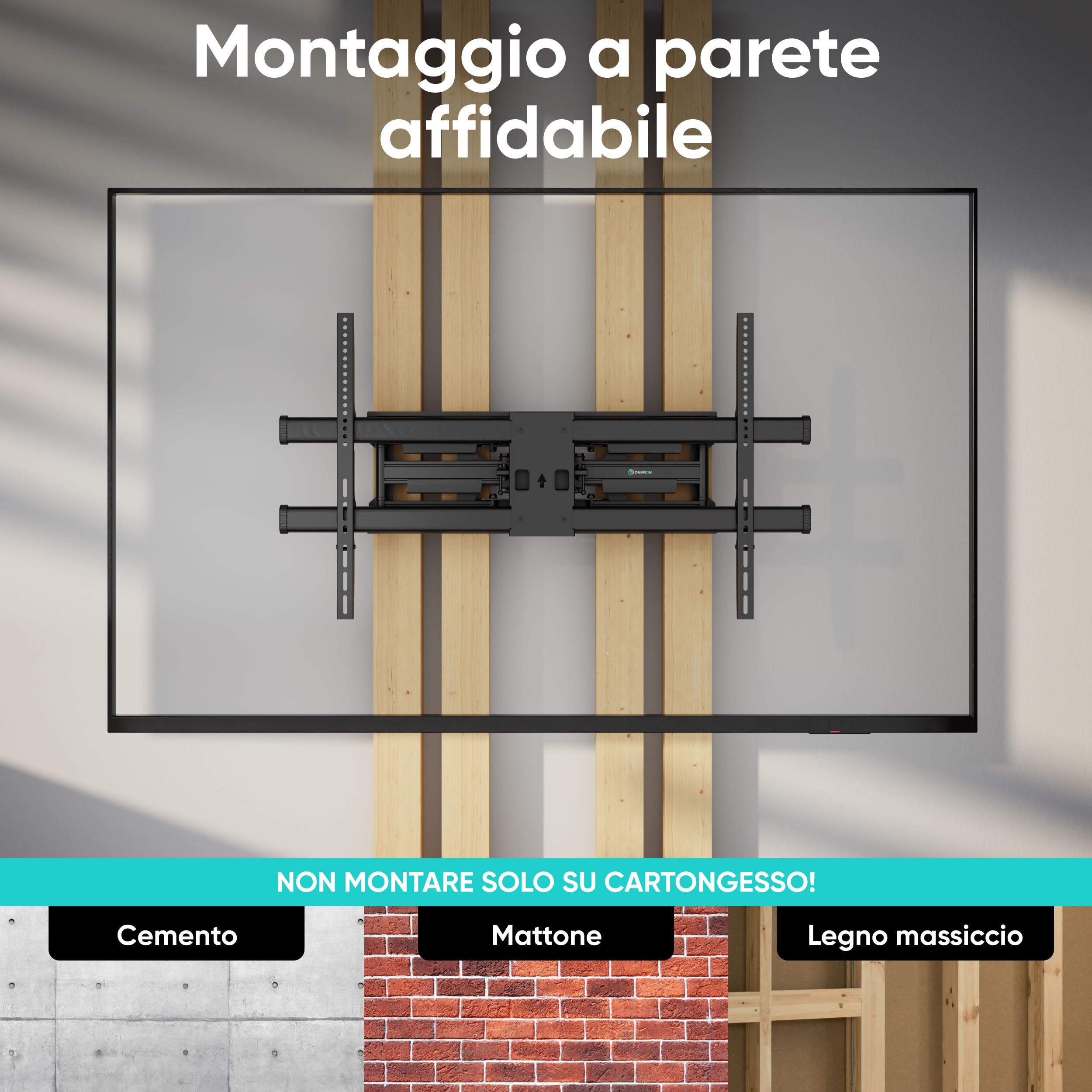 ONKRON Supporto TV Parete 42-120 Pollici fino a 100 kg, VESA 200x100-1000x600 mm, Staffa TV Girevole e Inclinabile, Braccio Porta Televisore Estensibile per Schermi di Grandi Dimensioni, Nero, M10-B