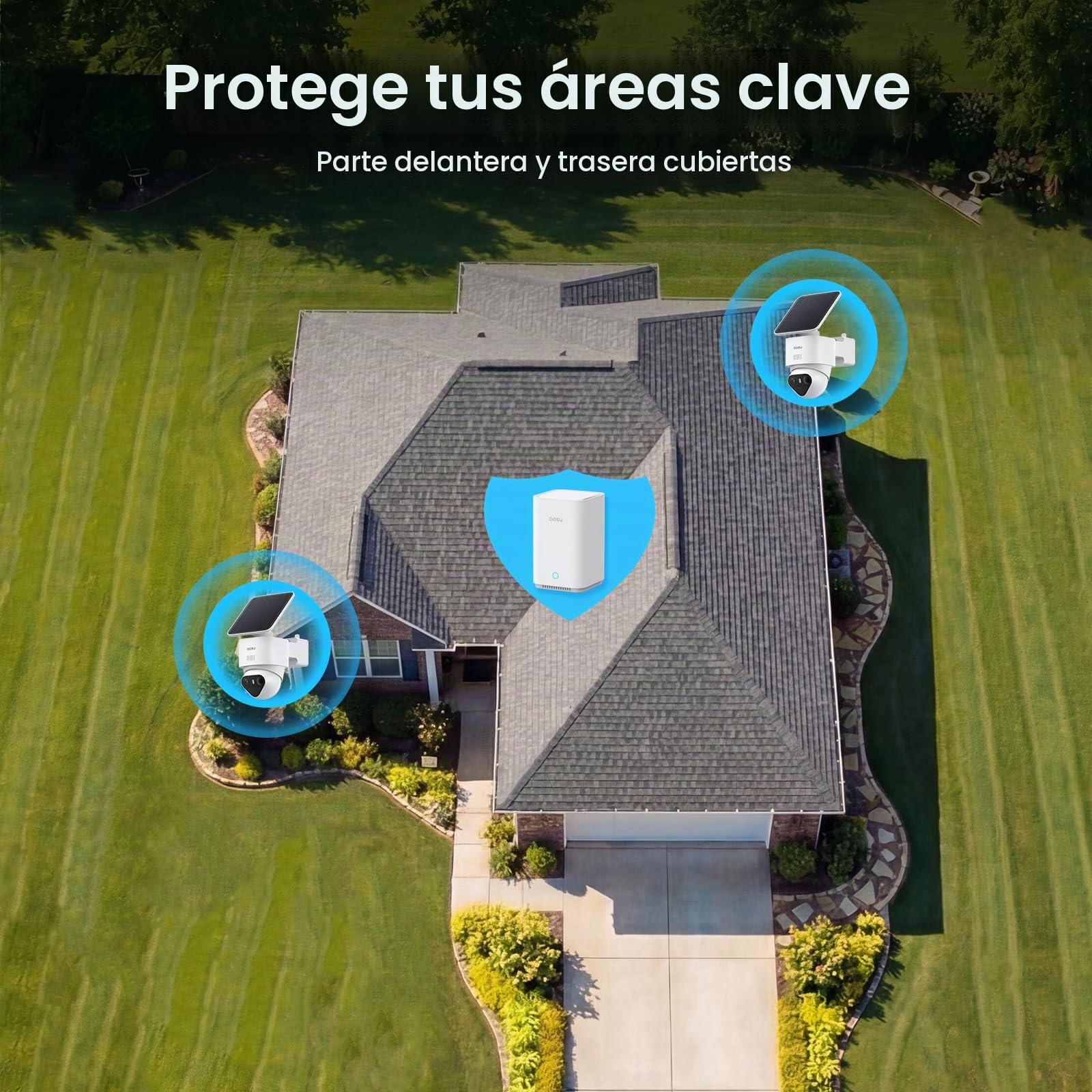 aosuT2 Ultra 4K Camara de Vigilancia Solar Exterior, 2 Cámaras PTZ 360° | Truecolour Visión Nocturna, aosuBase 2.0, 32GB Local y Expandible hasta 1 TB, AI Seguimiento Auto Persona/Vehículo/Mascota