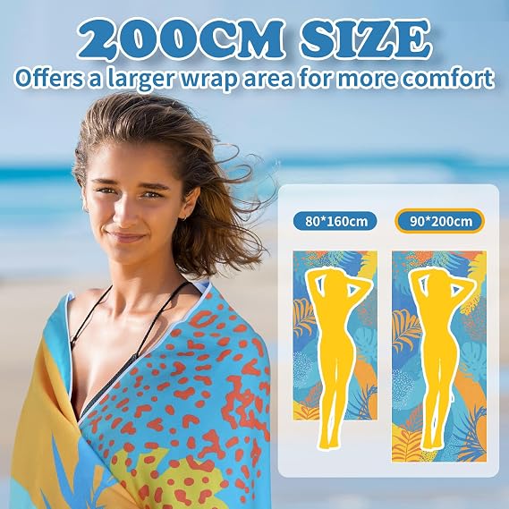 Microfibre Beach Towels for Adults - 200x90cm 2 Pack Extra Large Beach Towels in Gift Boxed, 250 GSM, Sand Free, Lightweight & Quick Dry Beach Towel for Swim, Travel and Gym(Word & Pineapple)