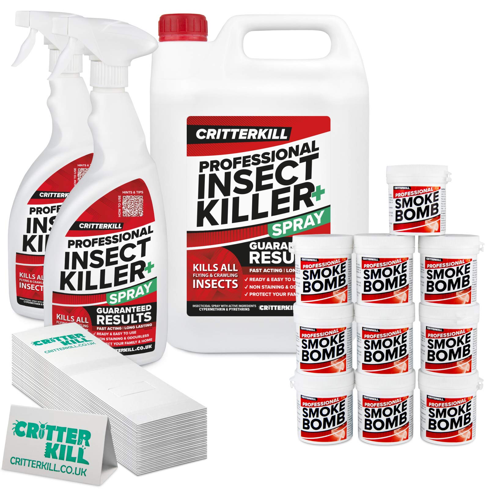 DIY Pest Control Kit - Professional Insect Killer Spray + Smoke Bomb Fogger + Sticky Insect Traps | Kill All Insects: Fleas Bed Bugs Spiders Ants Moths Silverfish and More! (Kit 8)