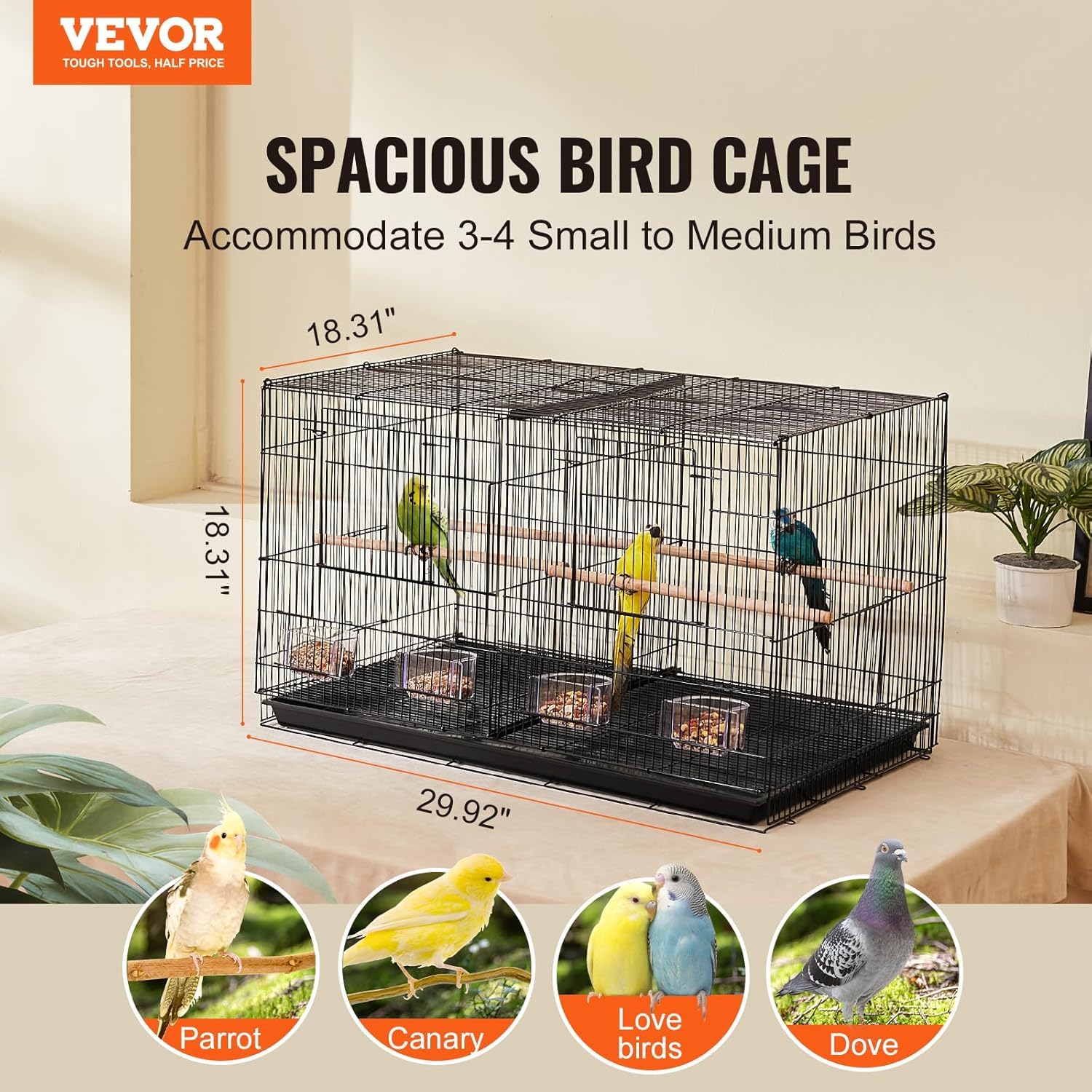 Jaula para Pájaros, Transportín Versátil para El Hogar Y Los Viajes, Ideal para Cacatúas, Loros, Periquitos, Cotorras, Cotorras, Palomas Y Otras Aves Pequeñas Y Medianas. Black, Dividable