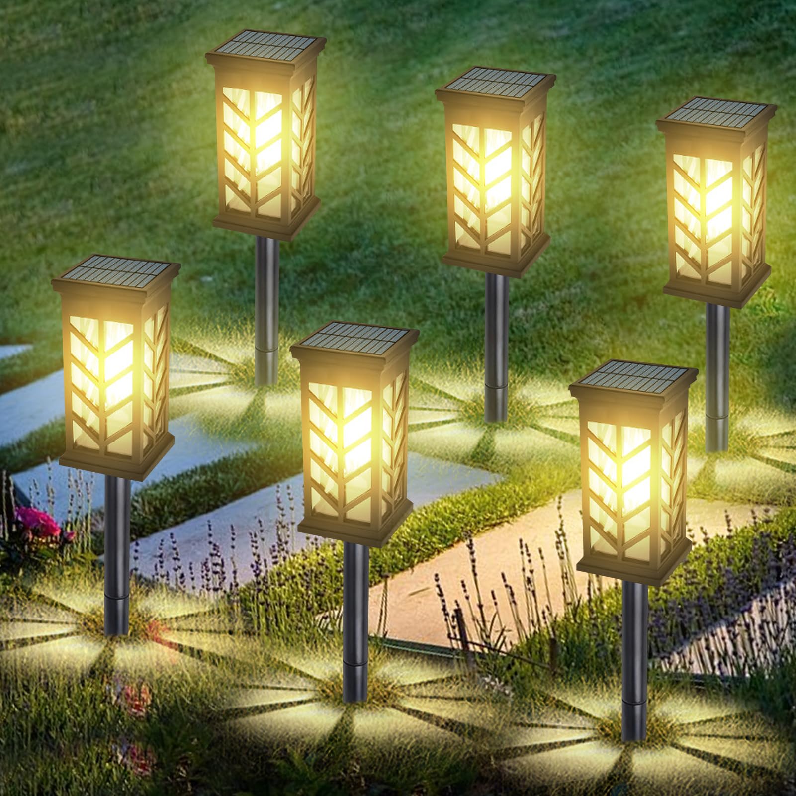 ACAREY Solarleuchten Garten, 4000K Warmweiß Solarlampen, IP65 Wasserdicht Solar Gartenleuchten, Wolfram Licht für Außen, Rasen, Terrasse, Hof (6 Stück)