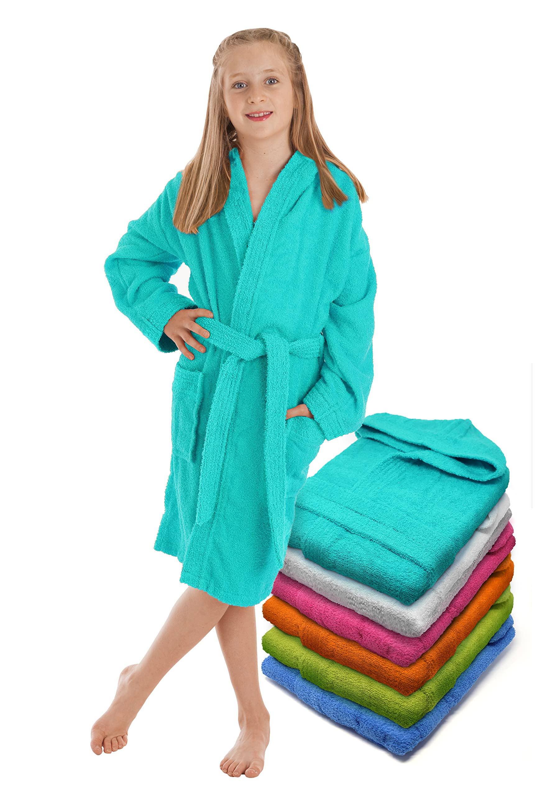 LEBENGOOD Accappatoio per Bambino e Bambina : Ragazzo e Ragazza, Unisex - 100% Cotone OEKO-TEX® Accappatoio Spugna- 2 Tasche, Cintura, Cappuccio