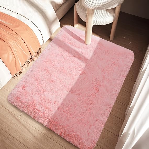 Pink Fluffy Area Rug for Girls Bedroom, 2x3 Shaggy Carpet for Kids Playroom, Nursery, Teen Living Room, Thick Fuzzy Plush for Dorm, Cute Room Decor for Baby