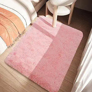 Pink Fluffy Area Rug for Girls Bedroom, 2x3 Shaggy Carpet for Kids Playroom, Nursery, Teen Living Room, Thick Fuzzy Plush for Dorm, Cute Room Decor for Baby