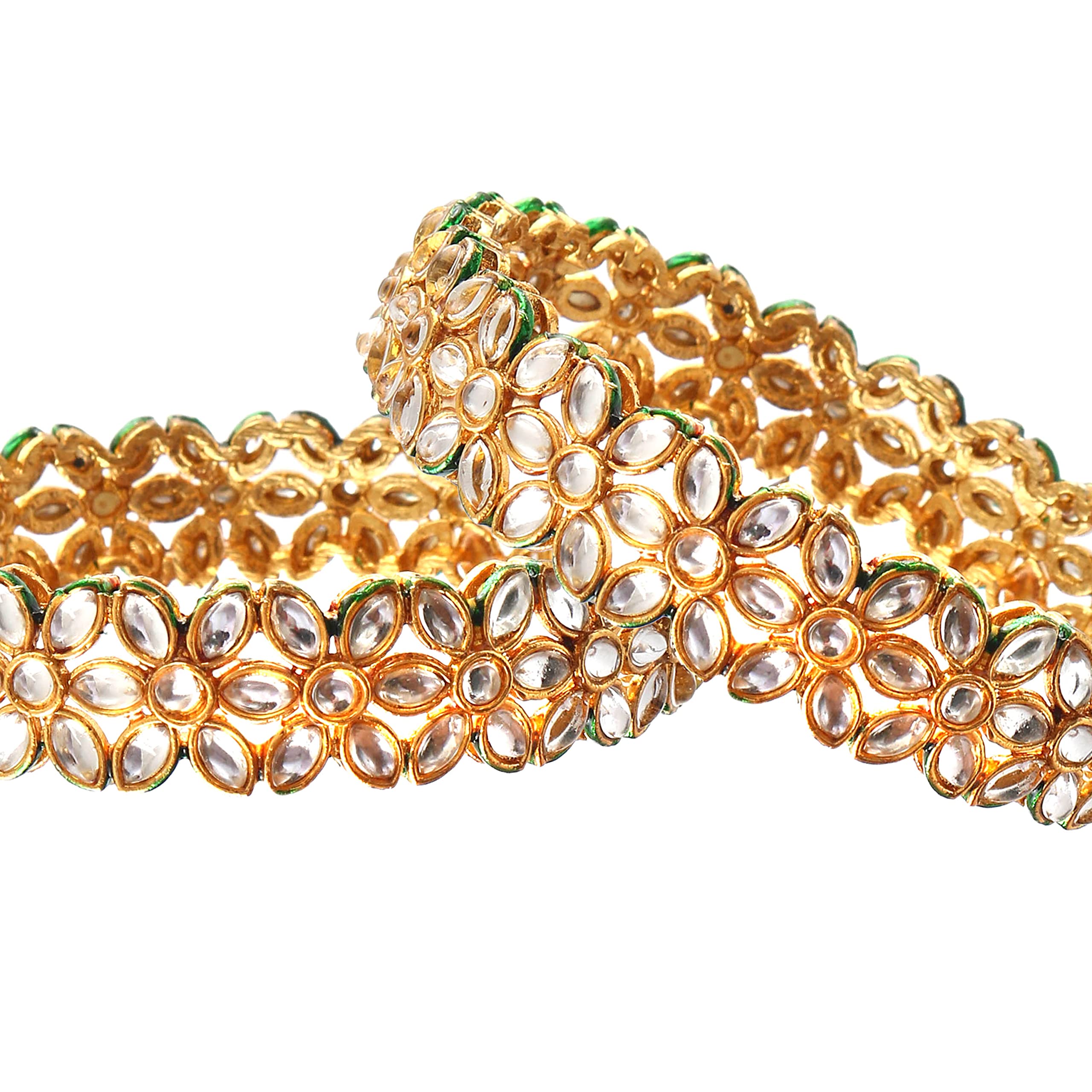 Mandi Bangles Fashion Jewelry Indian Bollywood Faux Kundan Floral Gold Plated Meena Work Bracelet Kada Jewelry for Women & Girls