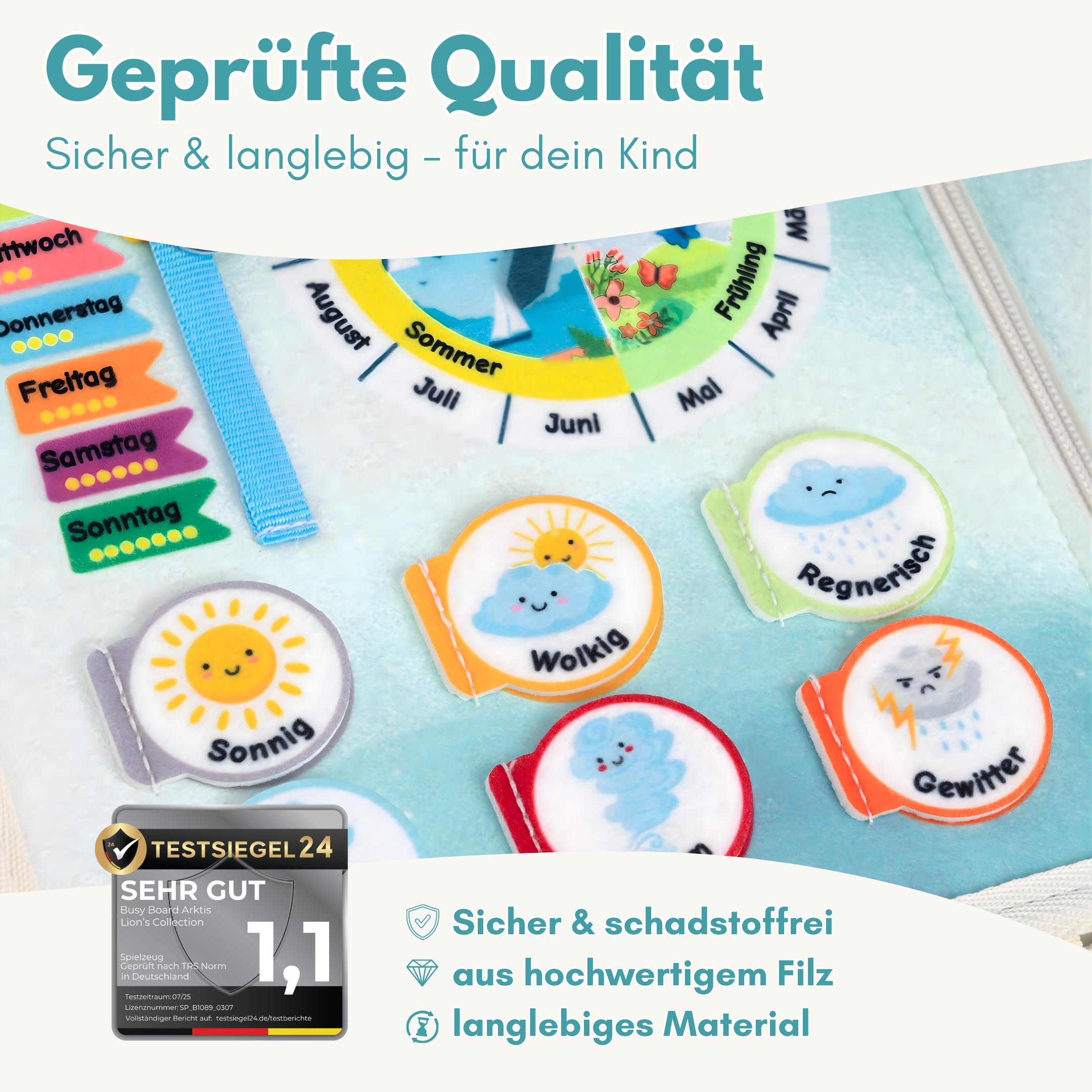 Lion’s Collection Montessori Busy Board Deutsch ab 3 Jahre – Busy Book & Activity Board für Kinder – Motorikbuch & Lernbuch – Reisespielzeug für Auto, Zug & Flugzeug