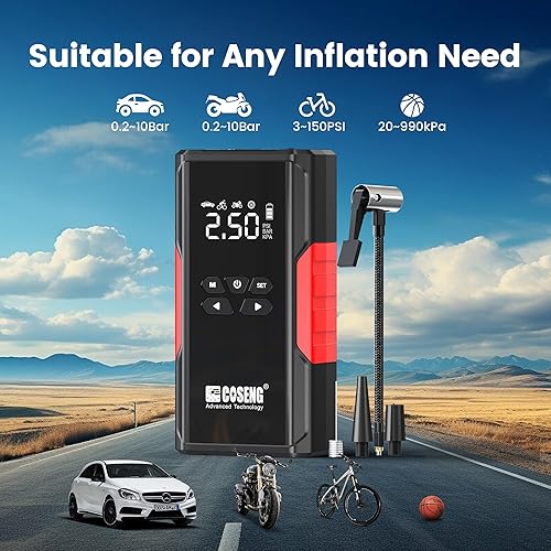Miniatura 3 de J26 Arrancador portátil para automóvil con compresor de aire, 3500A 12V amplificador de batería de coche (todo a gas y motores diesel de hasta 6.0