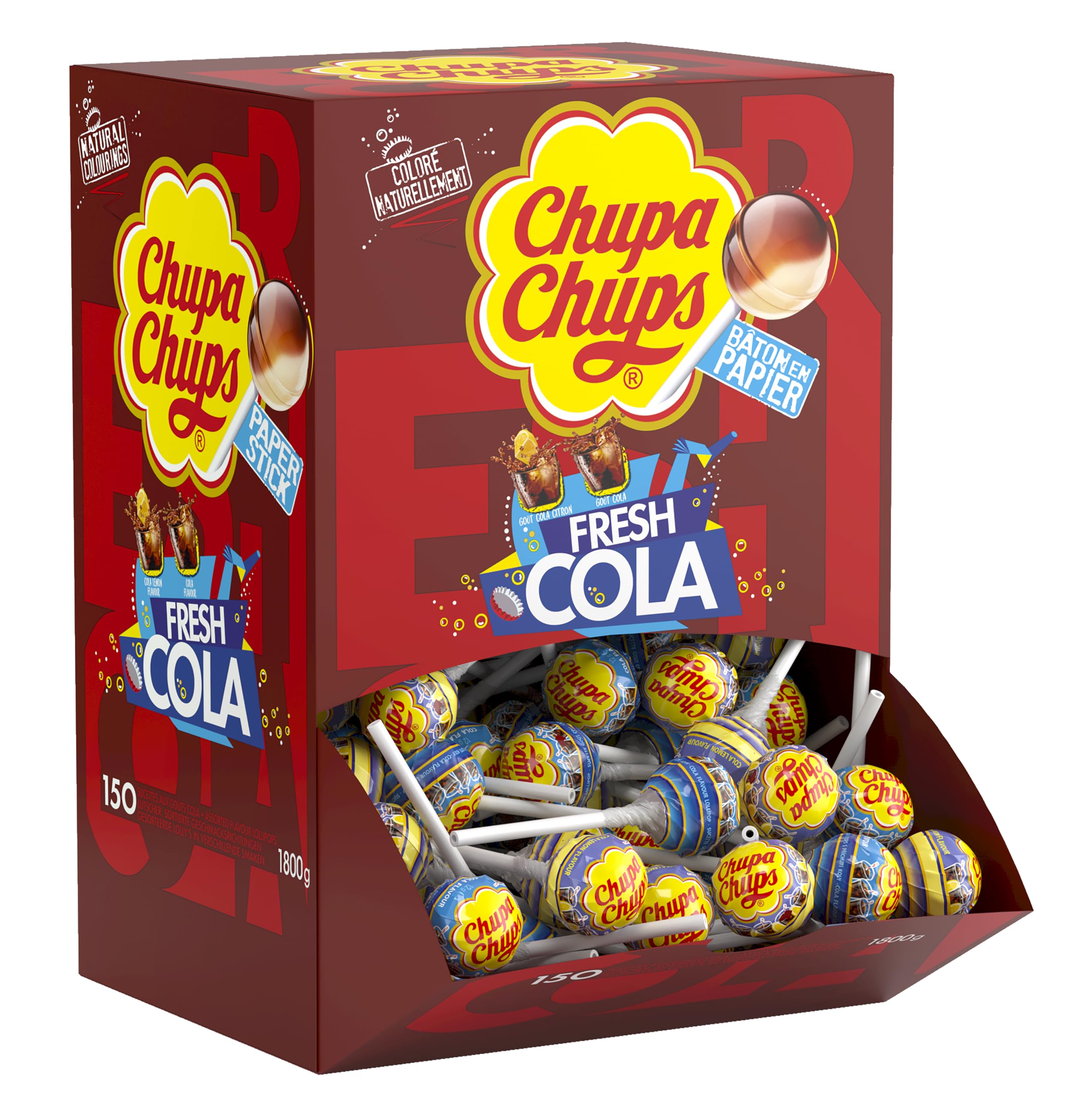 Chupa Chups Fresh – Boîte de 150 Sucettes Cola & Cola Citron