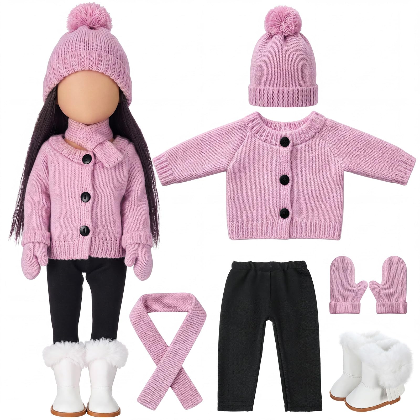 Fourluoo 6 Pcs 18" Christmas Doll Clothes, Pink, Button Sweater Style