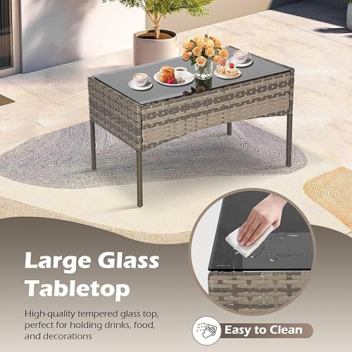 Vista 51 de FDW - Juego de muebles de mimbre de 3 piezas, sillas de ratán modernas con mesa auxiliar, resistentes a la intemperie, para exterior, patio, porche