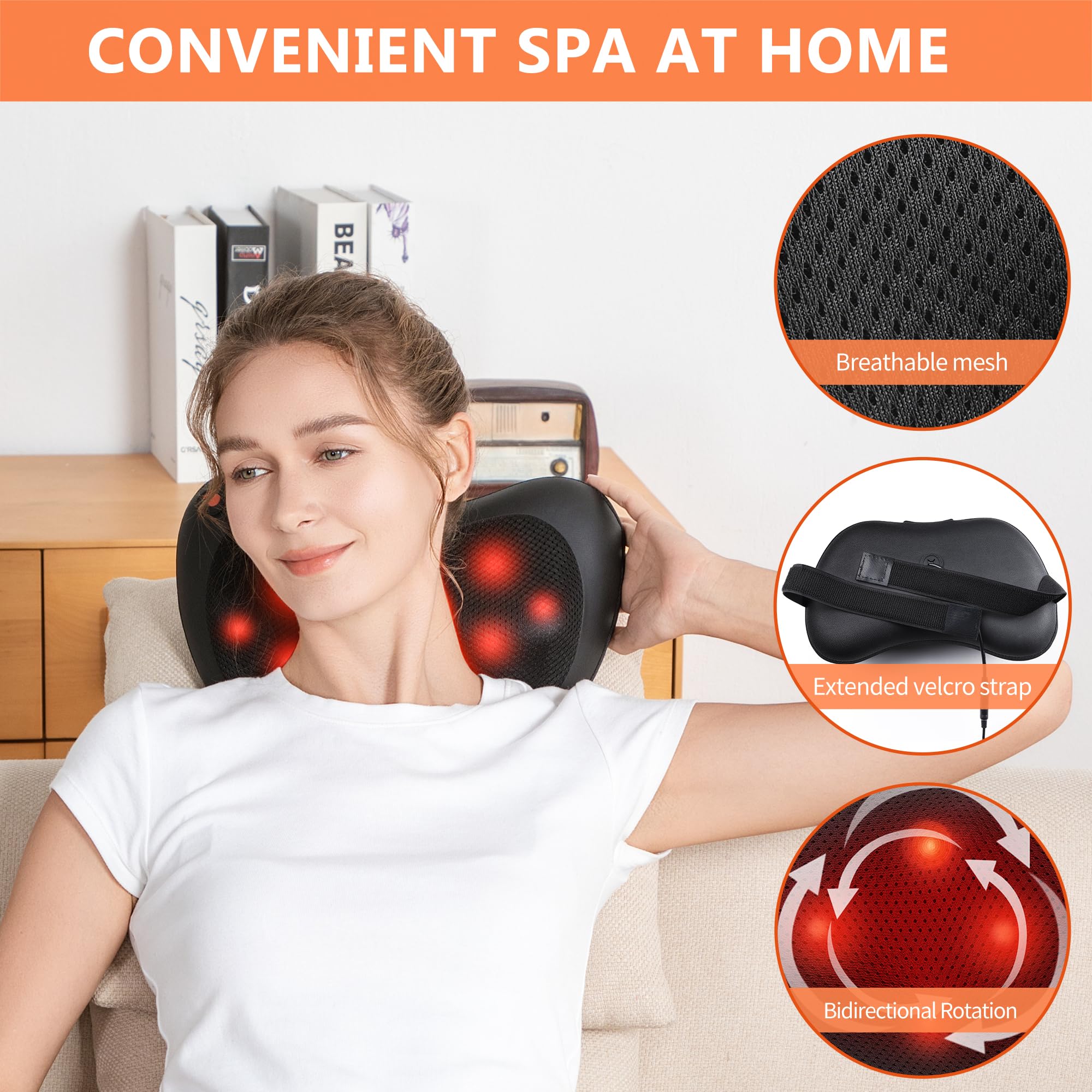 Cojín de Masaje Eléctrico Masajeador Almohada Masajeador Shiatsu con 3 Niveles de Tejidos para Cuello Hombros Espalda Piernas Pies Alivio del Dolor Muscular para Oficina Hogar