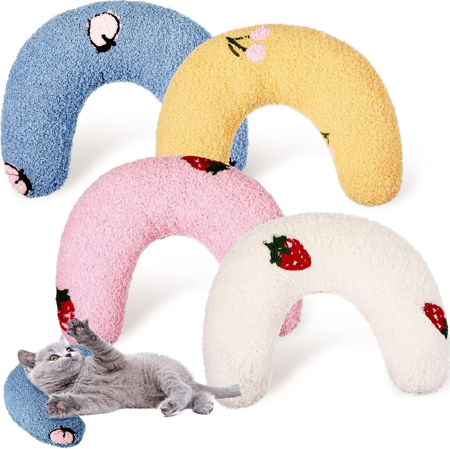 Sanwuta 4 Pcs Pillow for Cats Indoor Cat Pillow Washable Small Pillow Ultra Soft Cat Calming Toy Half Donut for Joint Relief Pet…