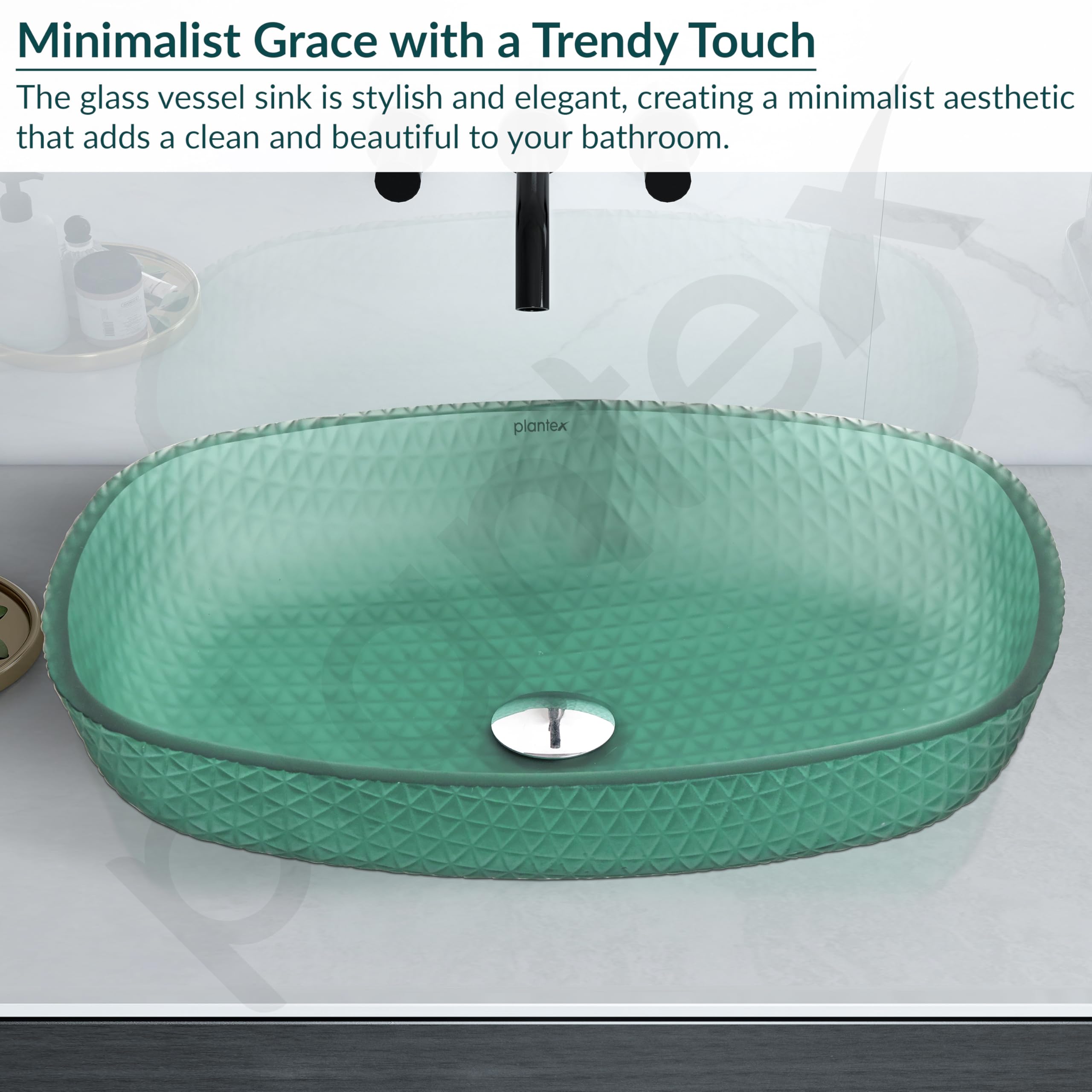 Plantex Luxury Glass Basin/Table Top Matt Wash Basin Over Counter/Countertop Basin for Bathroom & Living Room (Green - 21 x 15.5 x 4 Inch) 4