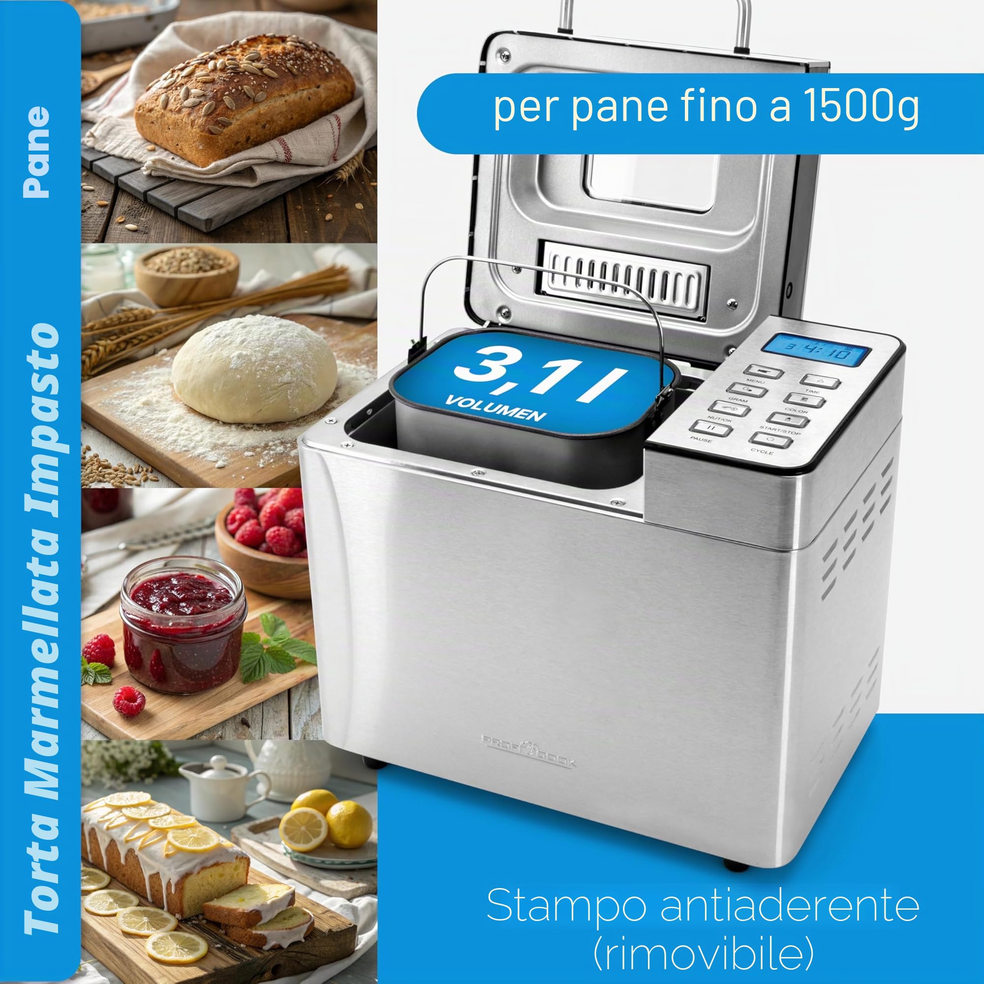 Macchina per il pane ProfiCook® con timer | Doratura della crosta regolabile (chiara, media, scura) | 13 programmi | Bread Maker | Macchina per il pane | PC BBA 1282 | Acciaio inossidabile