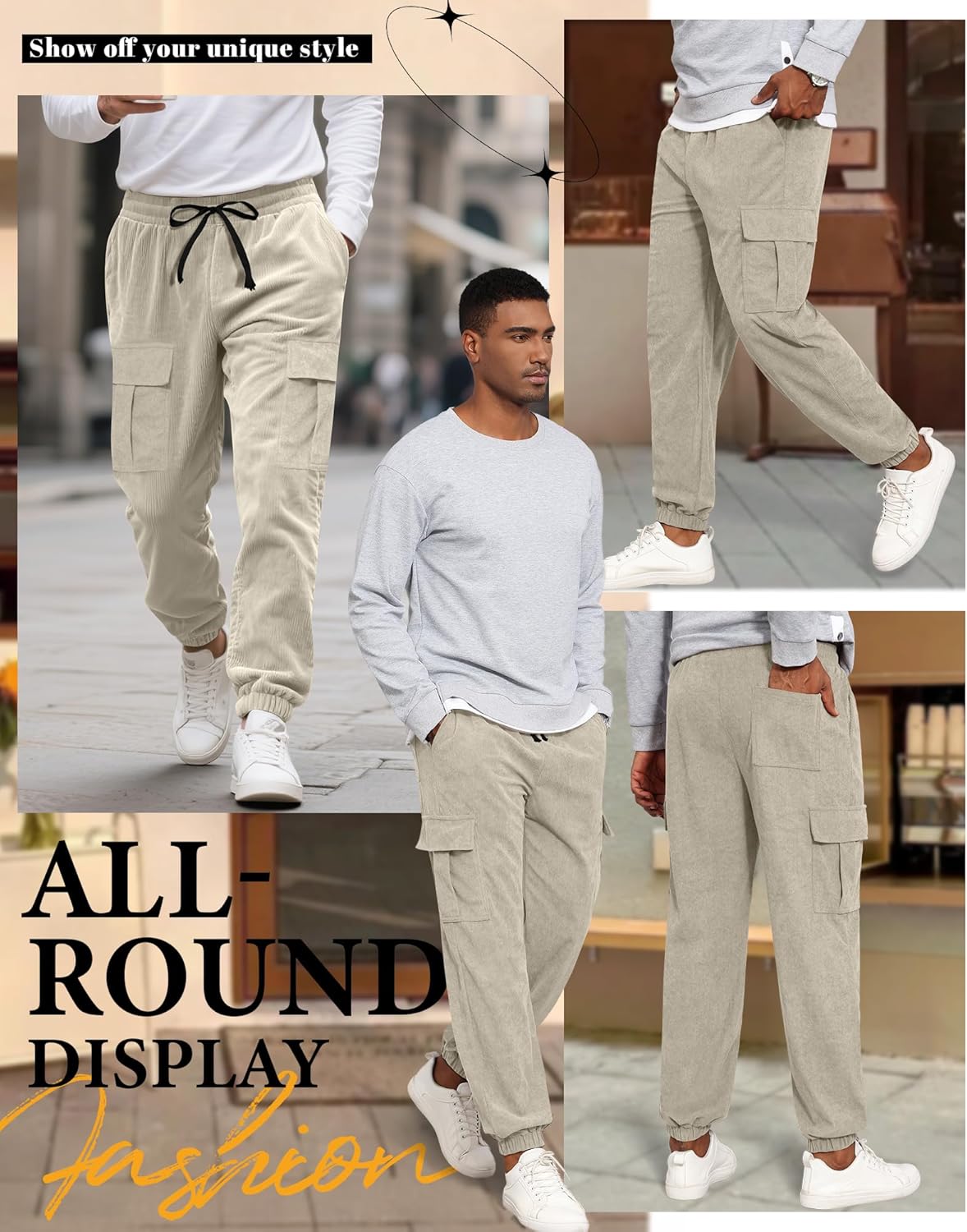 Men's Cargo Pants Corduroy Joggers Casual Baggy Street Y2k Pants Drawstring Tapered Sweatpants with Pockets - Image 6