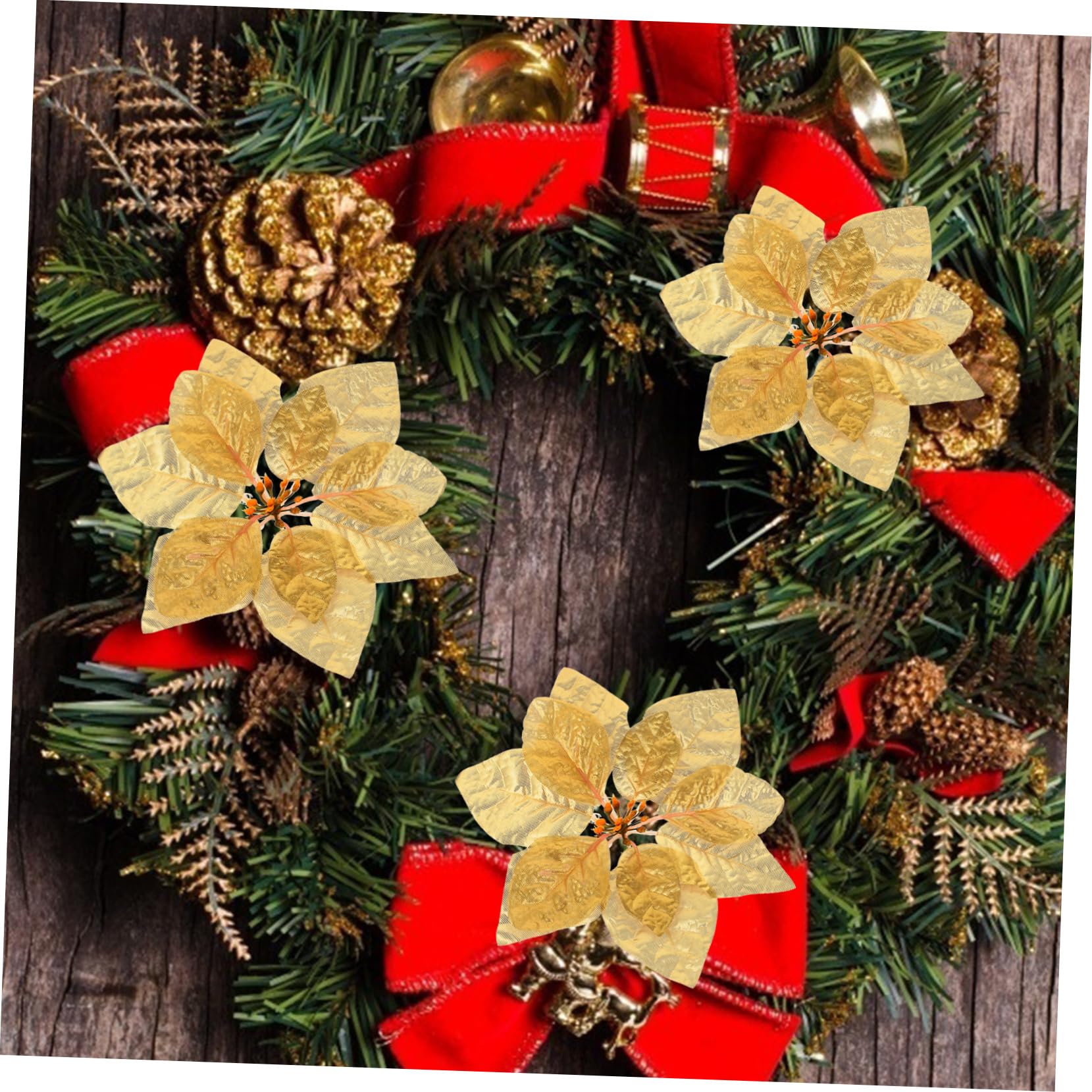 Cabilock 84piezas Flores Artificiales De Poinsettia para Decoración Navideña Flores Falsas para Árboles y Guirnaldas Decoración De Navidad Sin Olor