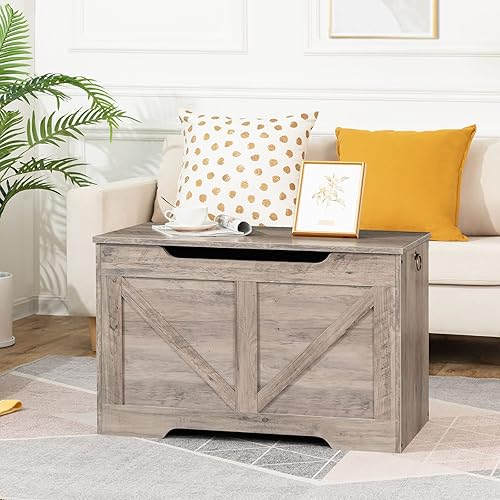 Miniatura 4 de HOOBRO Storage Bench, 29.5” Retro Wooden Storage Chest with U-Shaped Cut-Out Pull, Safety Hinge, Supports 220 lb and Easy Assembly for Toy Box