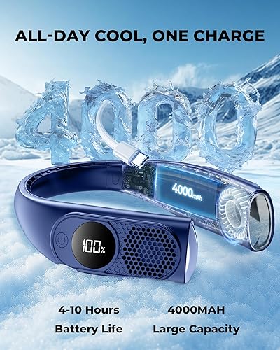 Miniatura 3 de Ventiladores de cuello portátiles que soplan aire frío, ventilador de cuello sin aspas, ventilador personal recargable de 360, 3 velocidades,