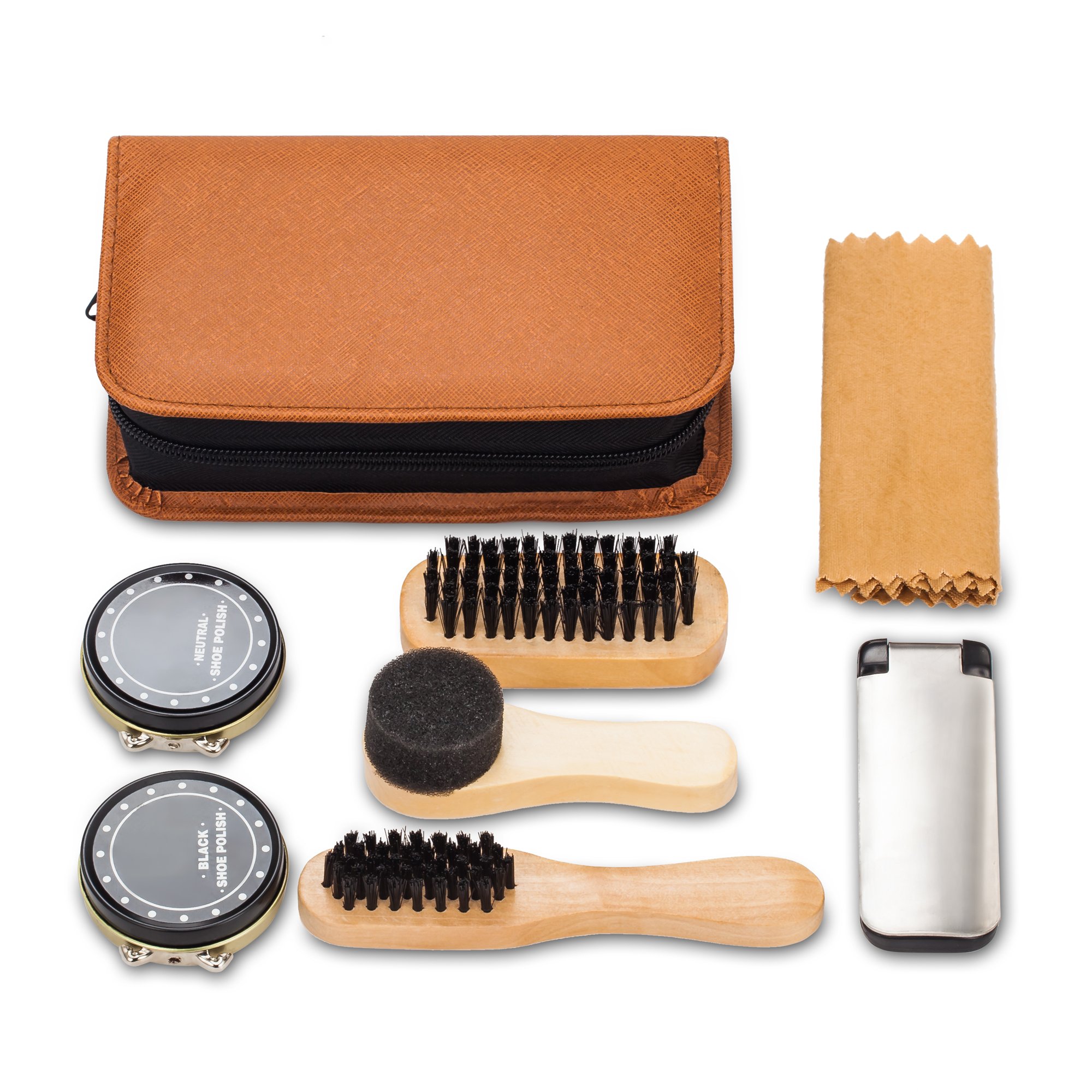 Shoe Shine Kit with PU Leather Sleek Elegant Case, 7Piece Travel Shoe
