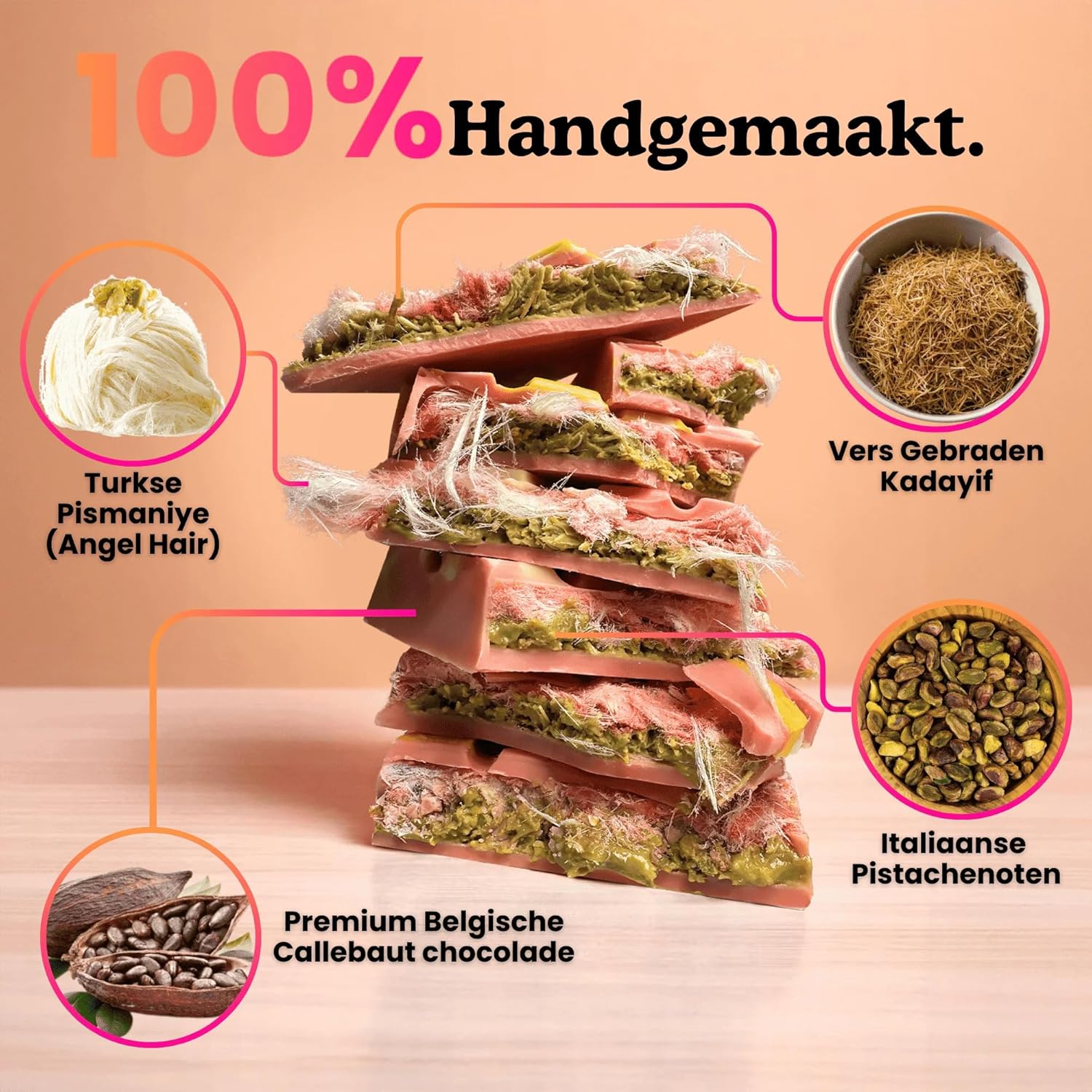 Pink Pop Bar: Exotic White Chocolate, Pistachio Cream & Airy Pişmaniye Cotton Candy Crunch (220g / 7.76 oz)