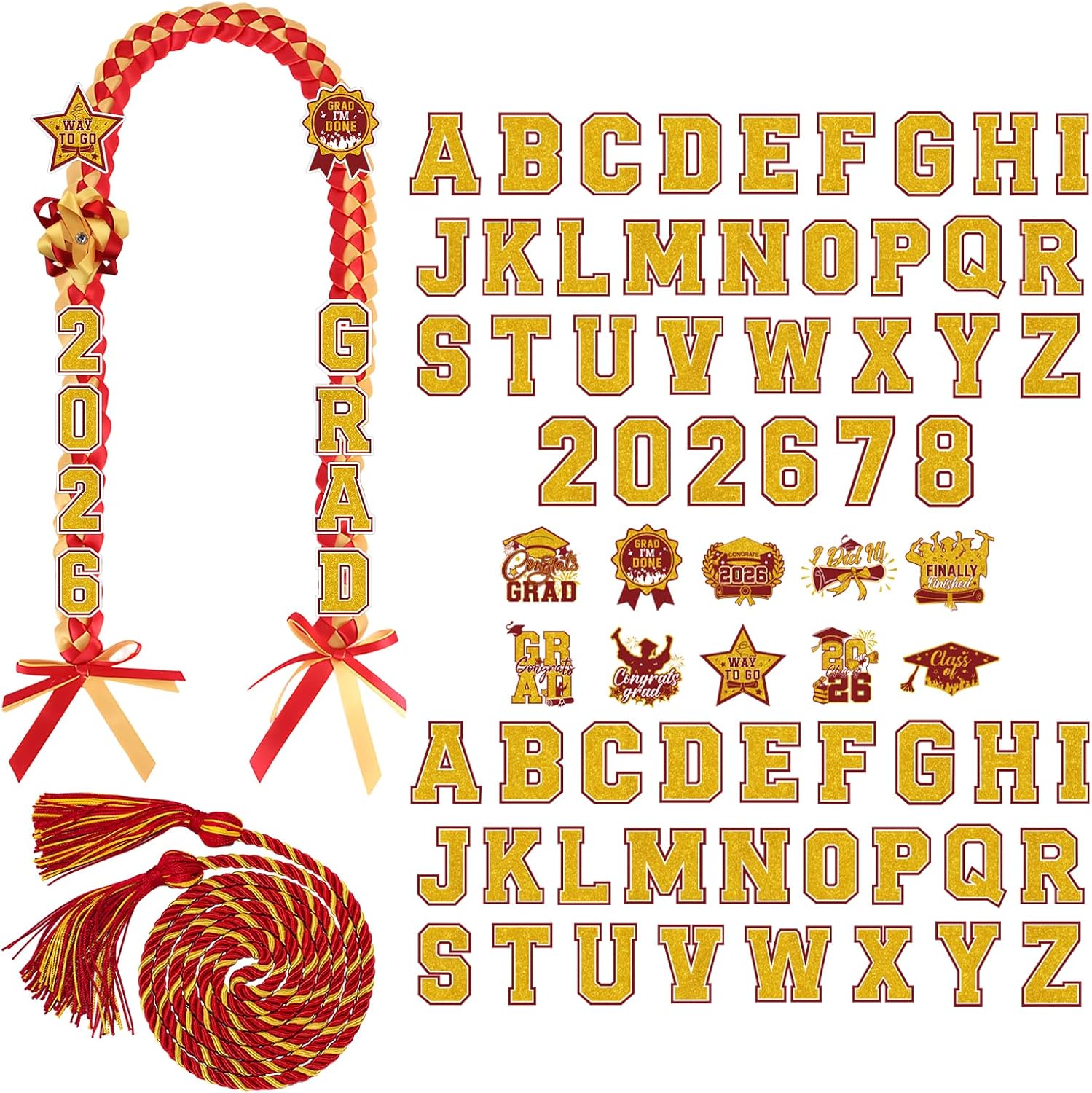 Graduation Lei Class of 2026, Double Braided Graduation Leis with Letter Paper Cards and Honor Rope Bracelet