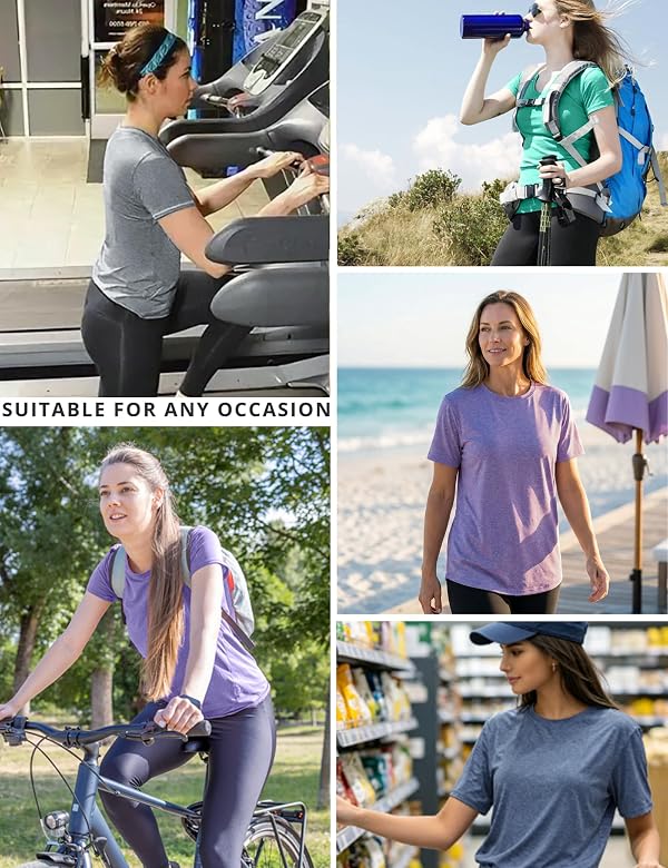 Kinglaman 5 Pack Workout Tops Gym Shirts for Women Dry Fit UPF 50+ Sun UV Protection Swim Athletic Yoga Tee T Shirts Tops 1 Black 1 Gray 1 Blue 1 Purple 1 Green XX-Large by Kinglaman - Image 5