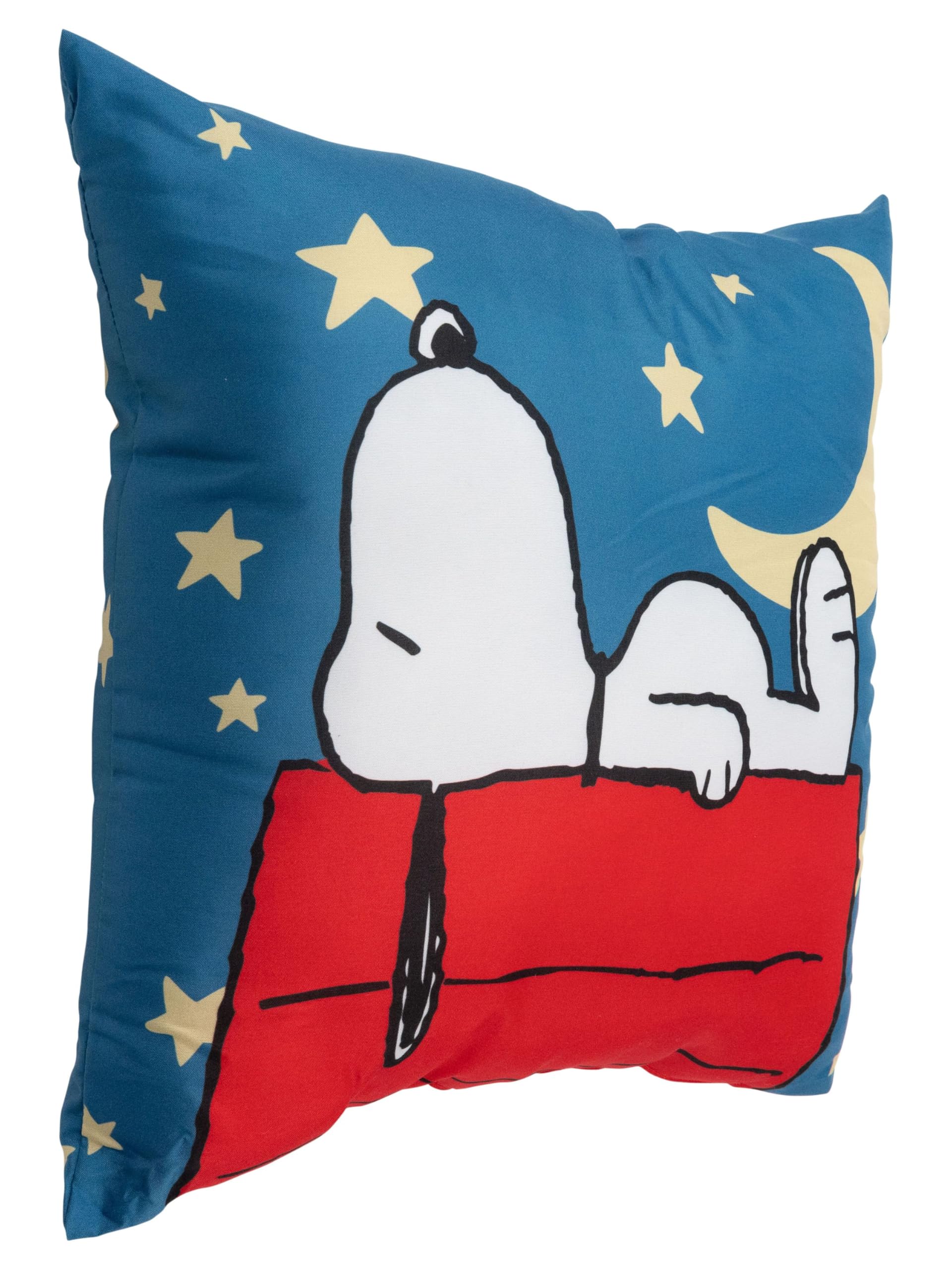 United Labels The Peanuts Snoopy poduszka, poduszka 40x40 cm, niebieska, poduszka na sofę z księżycem i gwiazdami, poduszka dekoracyjna dla fanów
