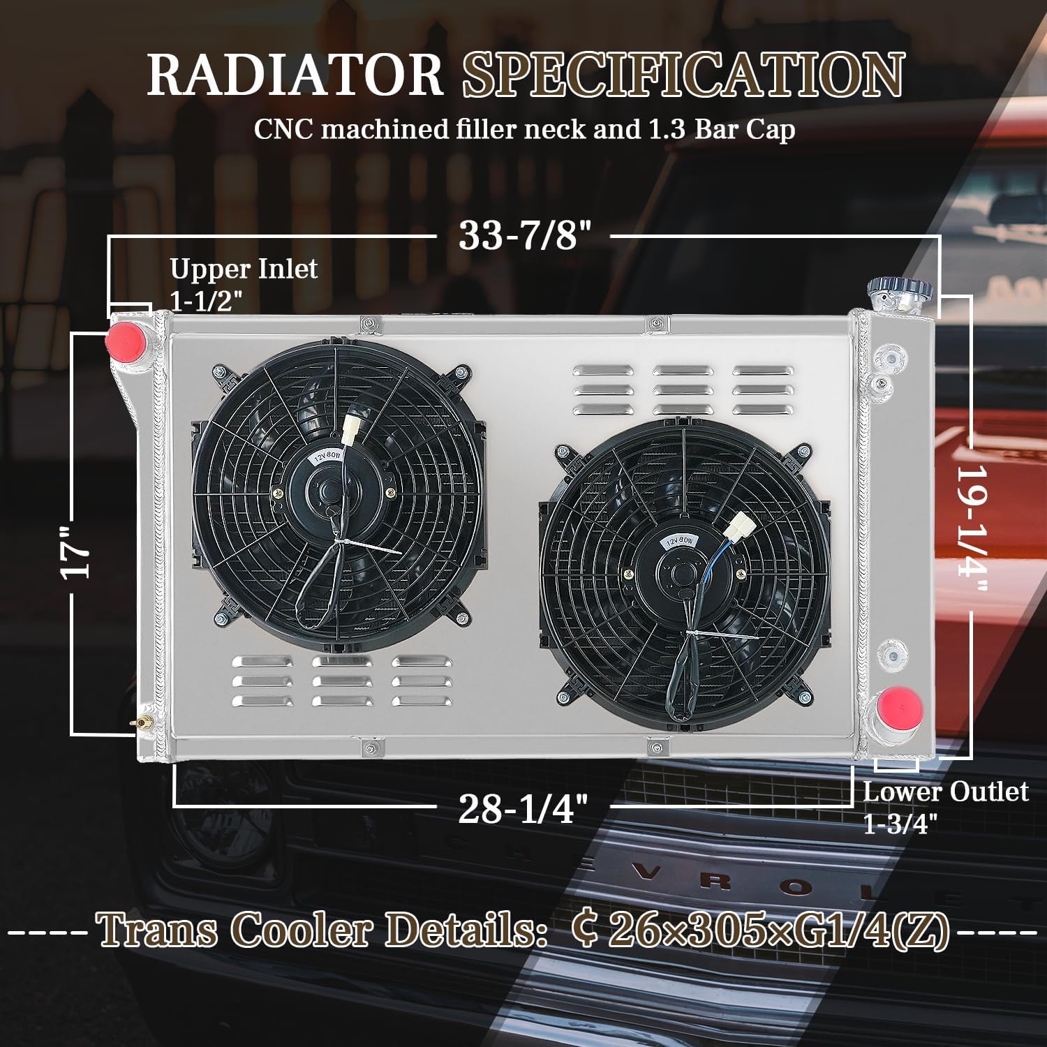 3/4 Row Core Aluminum CU369 RR369N Radiator + 2 x 12" Fan Shroud w/Relay Compatible with 1967-1972 68 69 70 71 Chevy C10 C20 K10 K20 K30 Pickup Trucks and GMC (3 Row Radiator Fan Shroud)