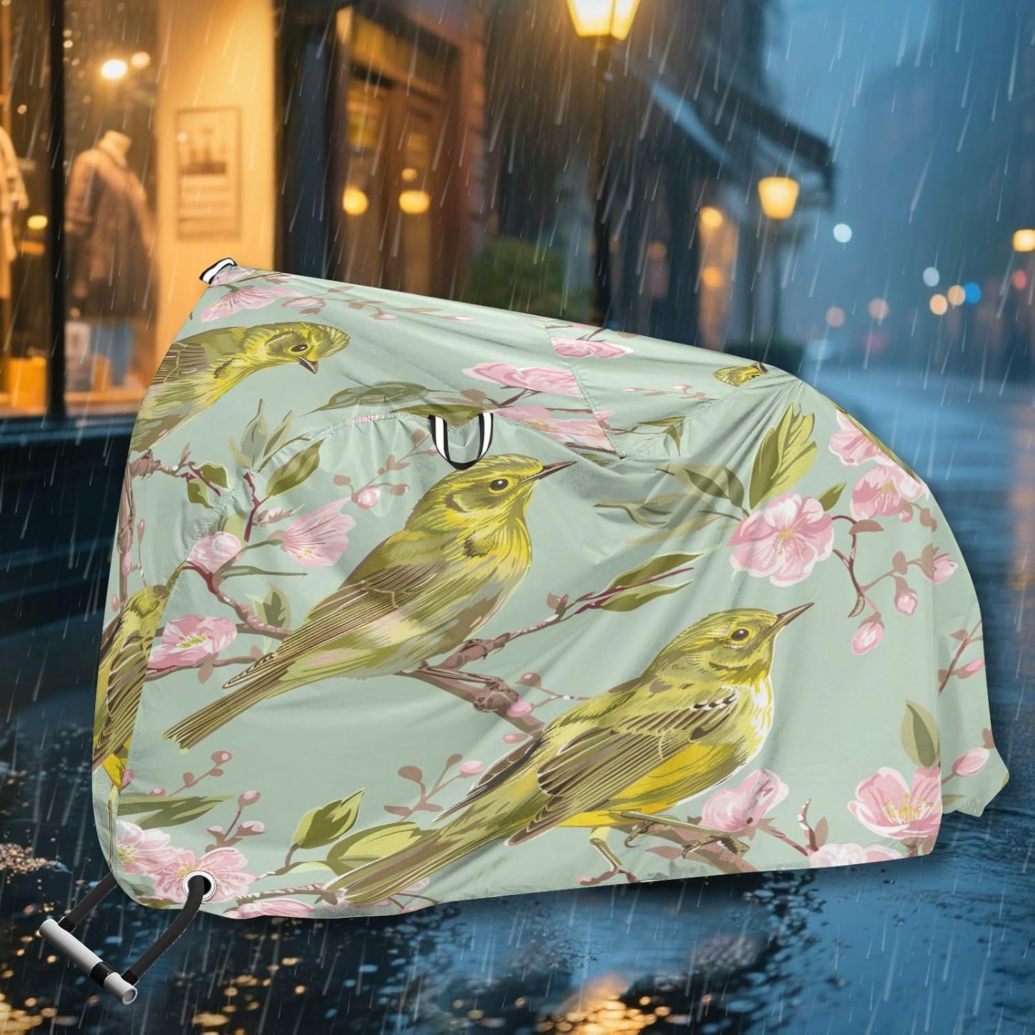 ALAZA Cherry Blossom Bird Bike Cover Waterproof Outdoor Ebike Bicycle Covers Tarp Protection for 1/2 Bikes, Sun UV Dust Wind Proof