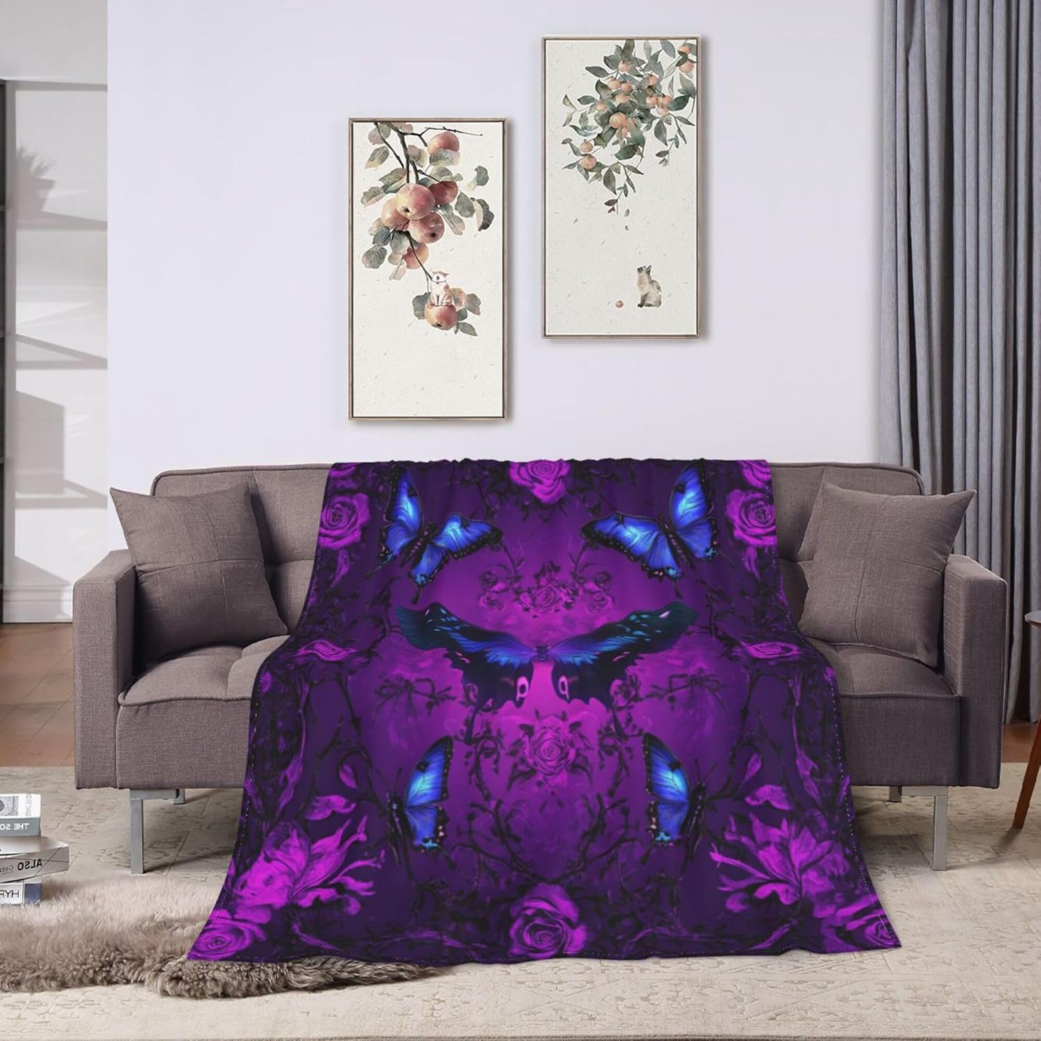 Butterfly Blanket Purple Butterfly Fleece Throw Blanket Super Soft Fuzzy Plush Cozy Warm Butterflies Decor Stuffed Bedding Blankets Gift for Boys Girls Men Women Kids & Adult 50"X40" - Image 8
