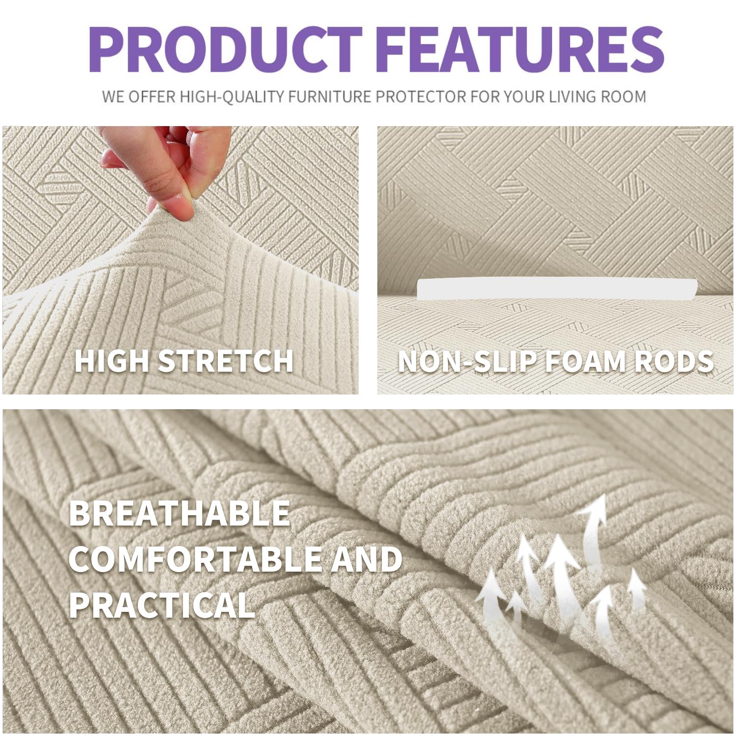 Ystyle Copridivano 3 Posti Con Braccioli, Copri Divano Antigraffio Gatto, Copridivani Elasticizzati, Pesante Inverno Copri Divani, Fodera Divano Antimacchia Lavabile Antiscivolo, Panna