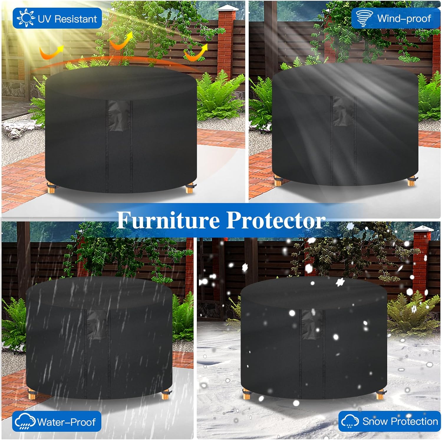 Fire Pit Cover Round- Waterproof Firepit Covers Round (36Dia x 24H inches, Black) Outdoor Fireplace Cover Weatherproof and Non Fading