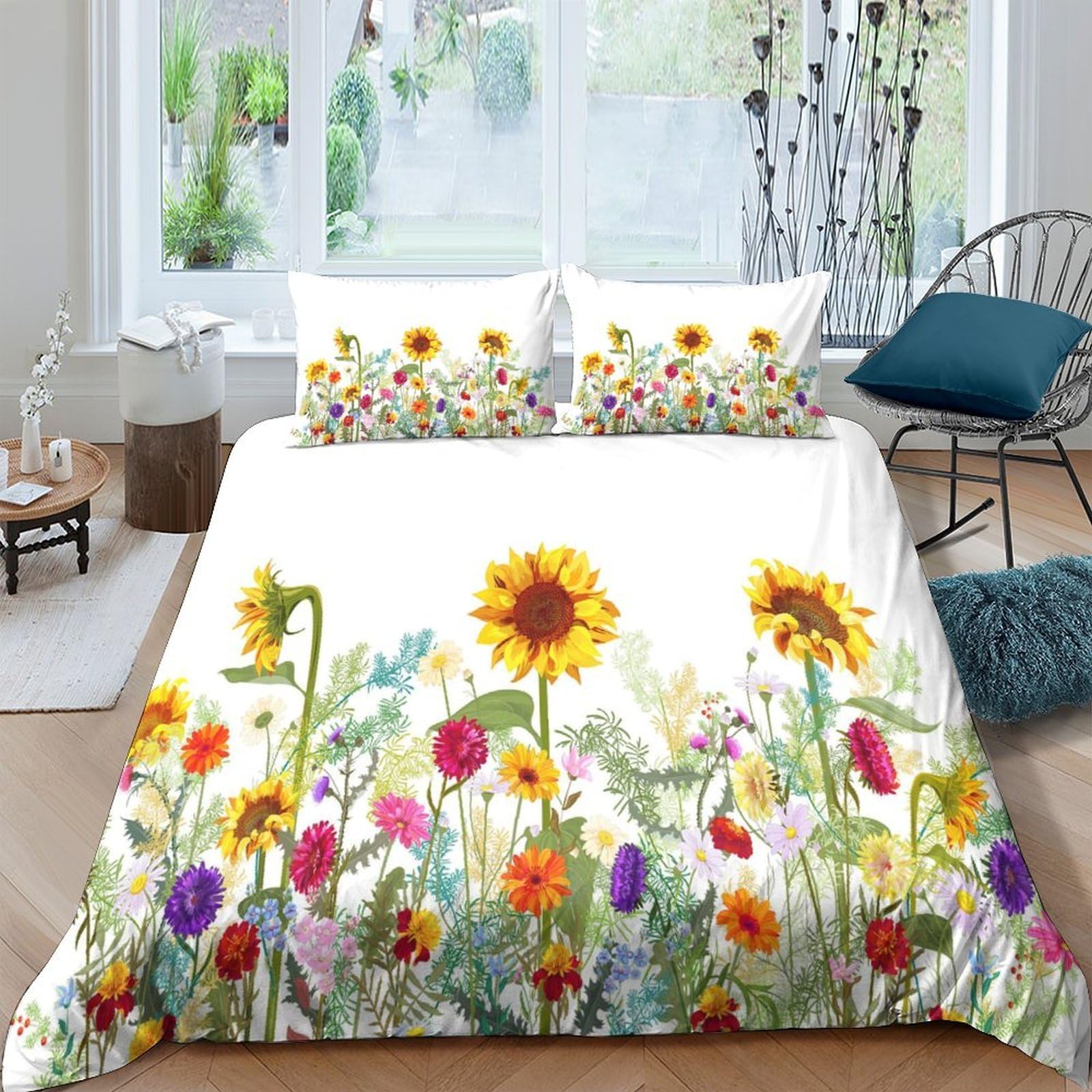 Ctjqhvkz Style-1 3D Printed Sunflower Wildflower Fitted Sheet Microfiber Soft Mattress Cover For Bedroom Guest Room Decor Single（135X200cm）