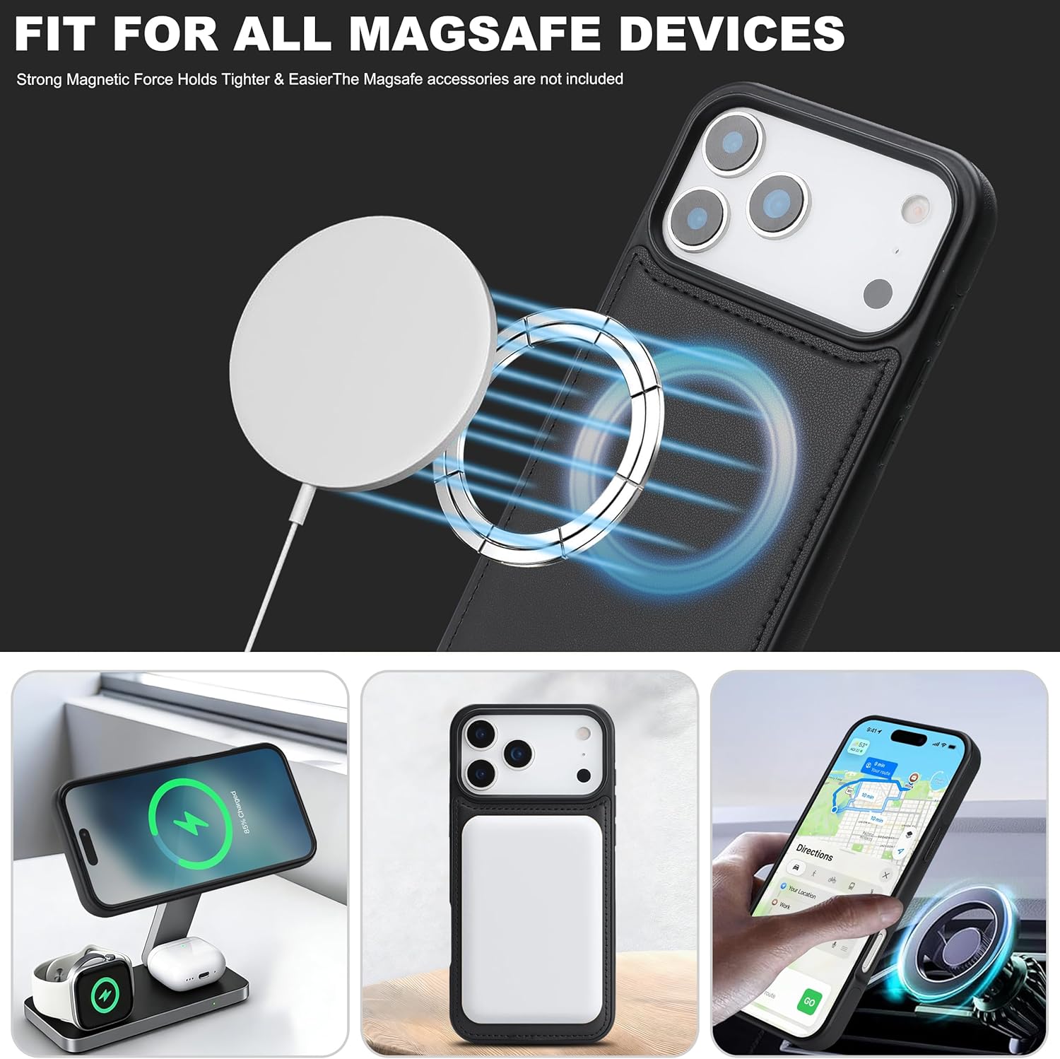 for iPhone 17 Pro Max Wallet Case with [RFID Blocking] Card Slot, MagSafe-Fit, 2-in-1 PU Leather Flip Fold Stand Shockproof Magnetic Detachable Phone Case for iPhone 17 Pro Max,Black