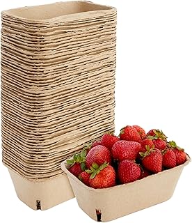 Juvale Pulp Fiber Berry Basket - 1 Pint, Brown, Rectangular, Modern, 60 Pack - Farmers Market & Farm Stand Supplies, Fruit & Vegetable Produce Containers