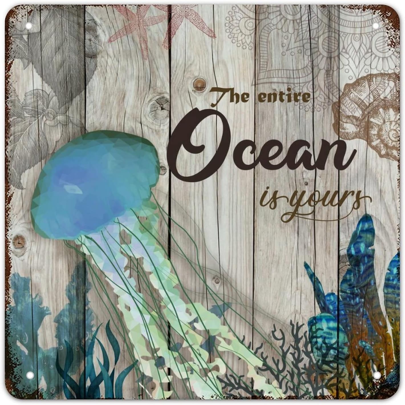 Oil Painting Octopus Starfish Signs Nautical Beach Decor