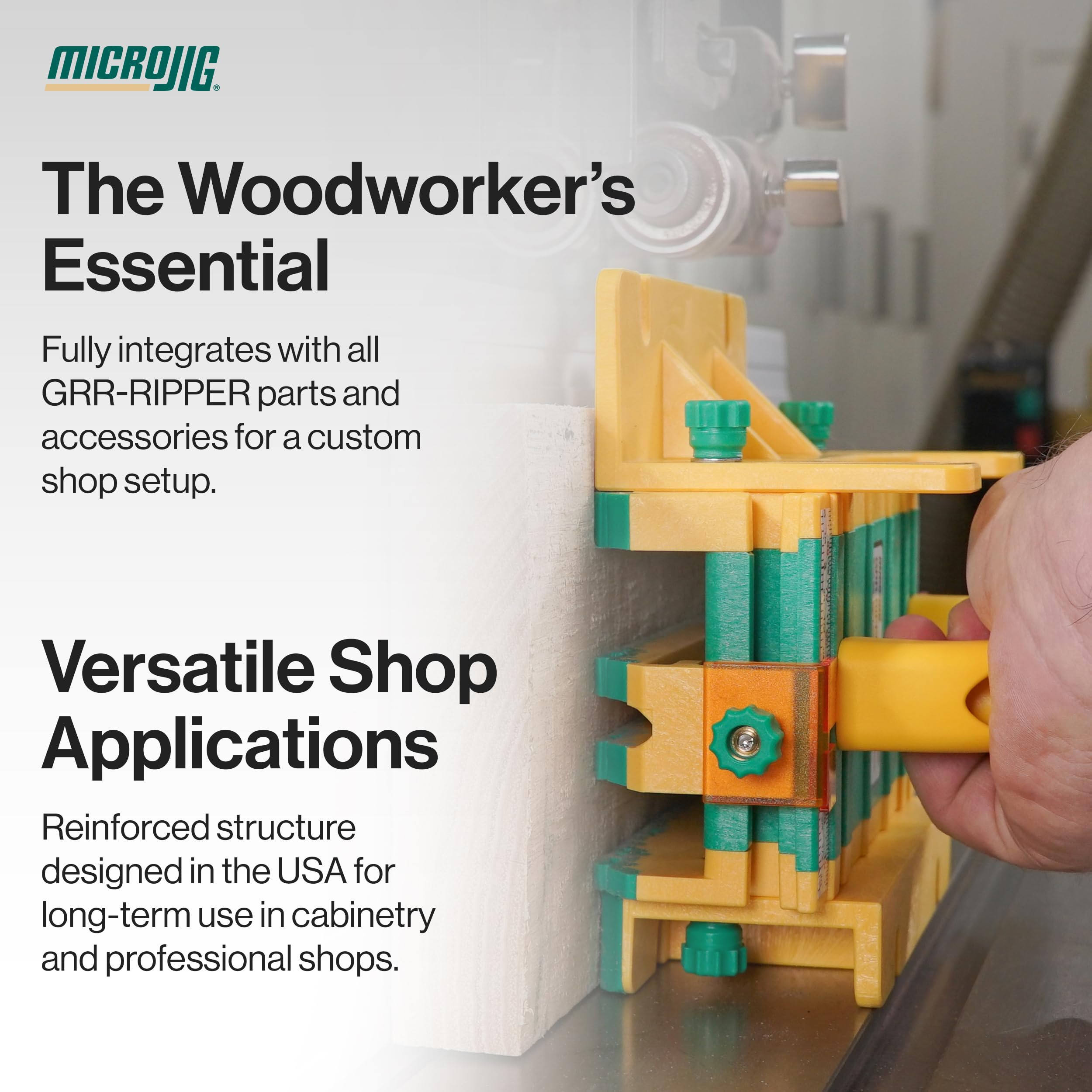 MICROJIG GRR-RIPPER - Bloque de empuje para sierra de mesa para corte de precisión, herramienta de seguridad para carpintería con control de agarre mejorado, compatible con enrutador y ensambladora