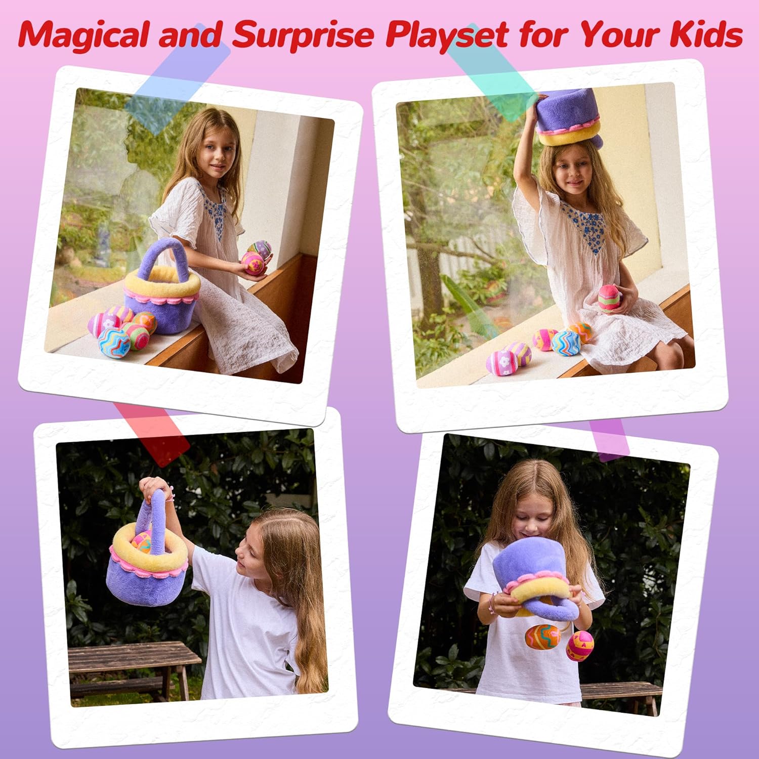 8 Piece Plush Stuffed Playset Toys with 7 Eggs, 1 Furry Bag, Soft Basket Set Sensory Toys for Girls Kids Ages 3+, Birthday Christmas Valentines Easter Party Favors Gifts - Image 5