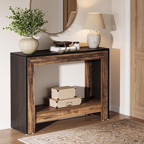 Miniatura 3 de Tribesigns Mesa consola de granja de 41.3 pulgadas, mesa de sofá detrás del sofá con estantes de almacenamiento abiertos para sala de estar,