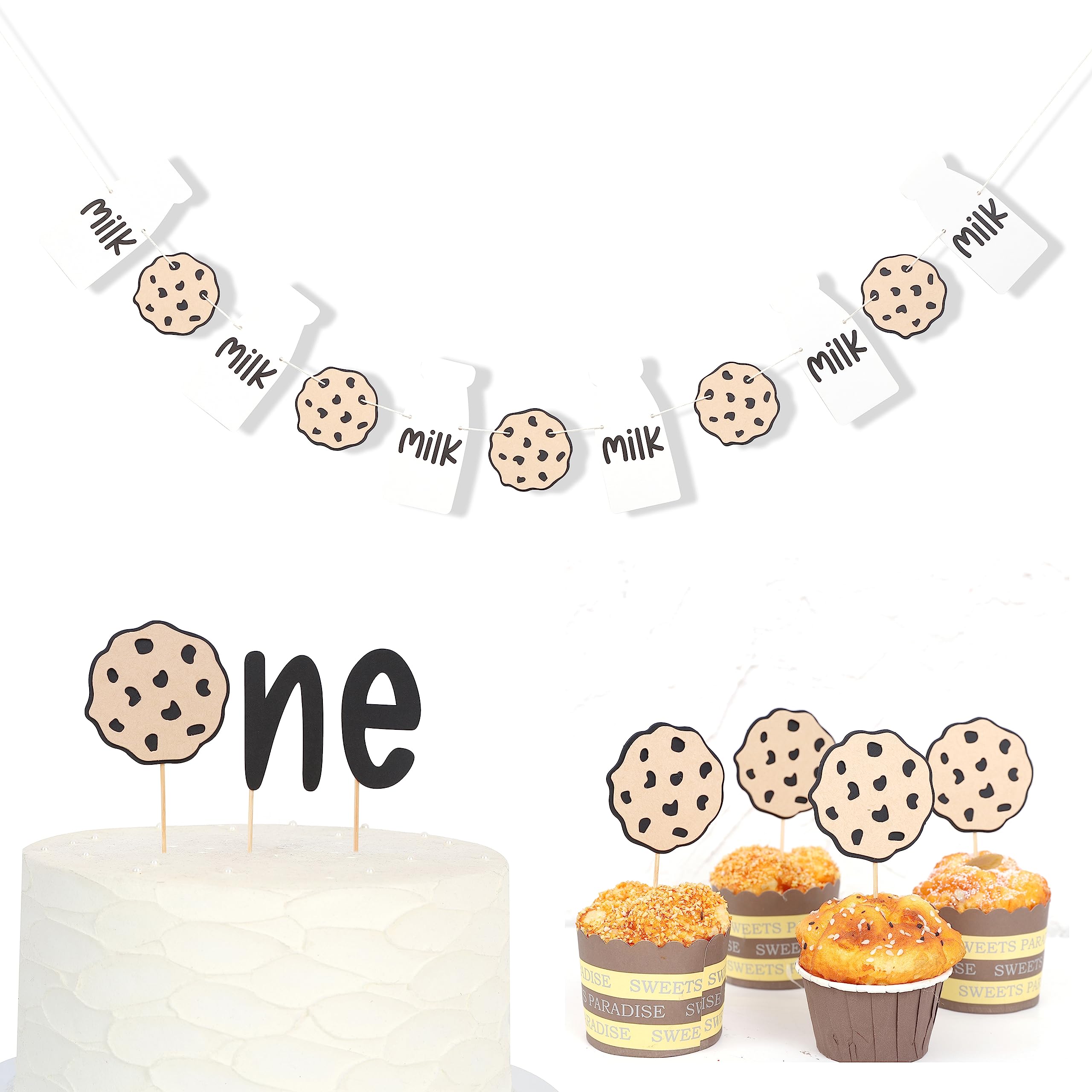Milk & Cookies 1st Birthday Decorations - He Is One Tough Cookie Banner & Balloon Set