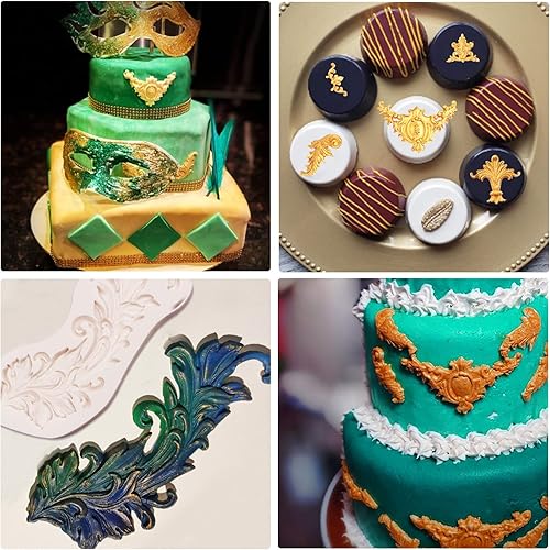 Miniatura 6 de Moldes barrocos de silicona para chocolate con plumas, moldes de fondant para decoración de tartas de fiesta de boda, decoración de pasteles,