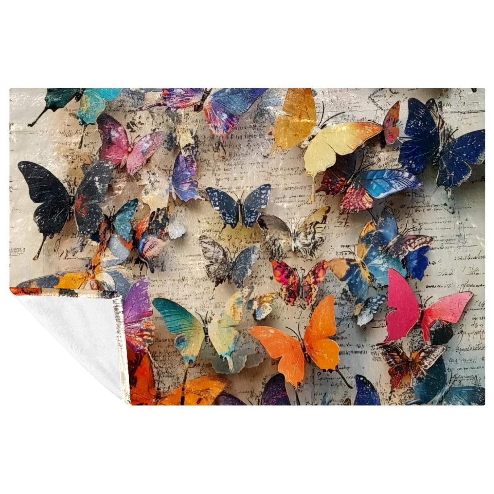 Couverture douce motif papillon coloré pour lit et canapé, plaid 150x100 cm