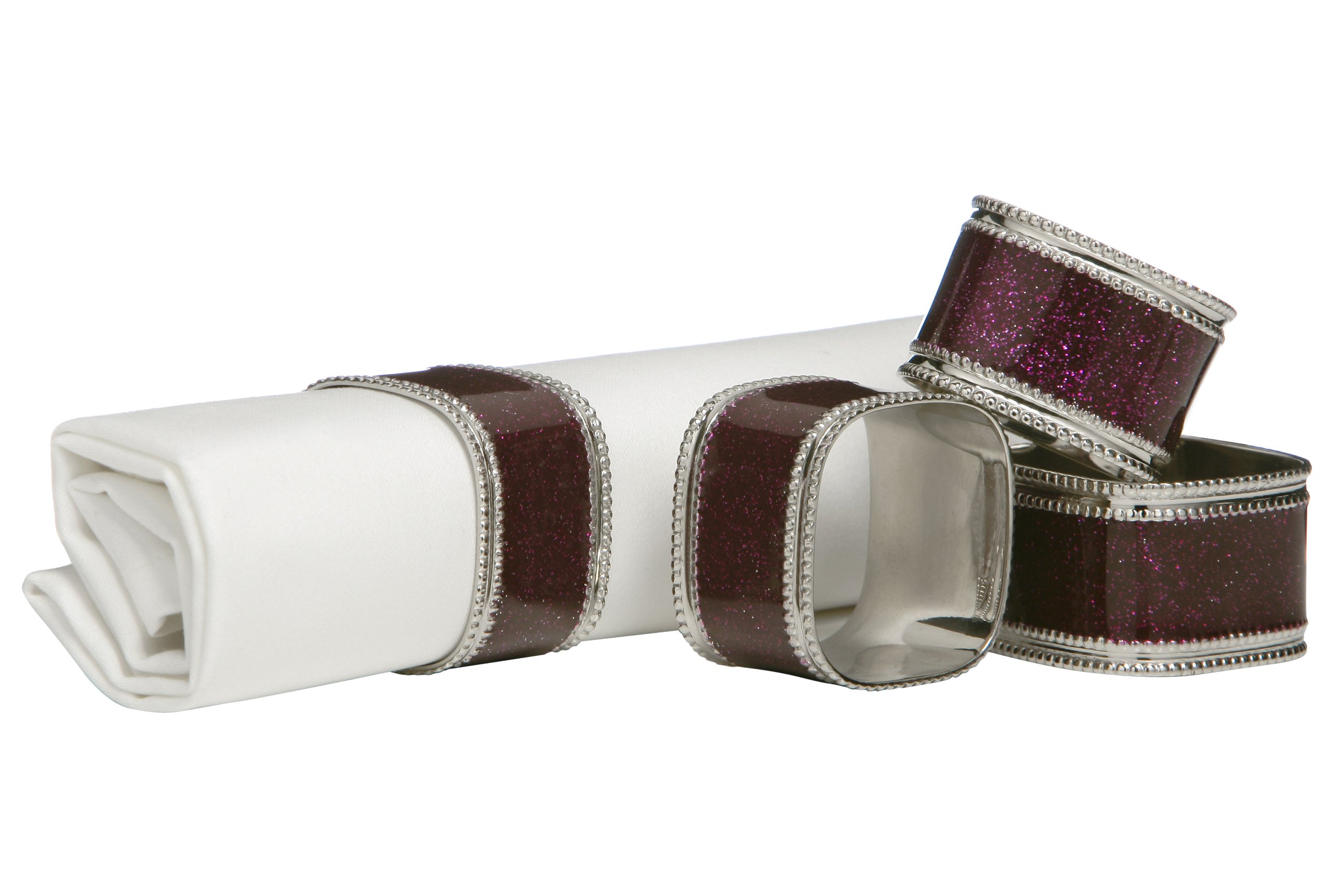Orsina Set Of Four Purple Glitter Napkin Rings - Metal